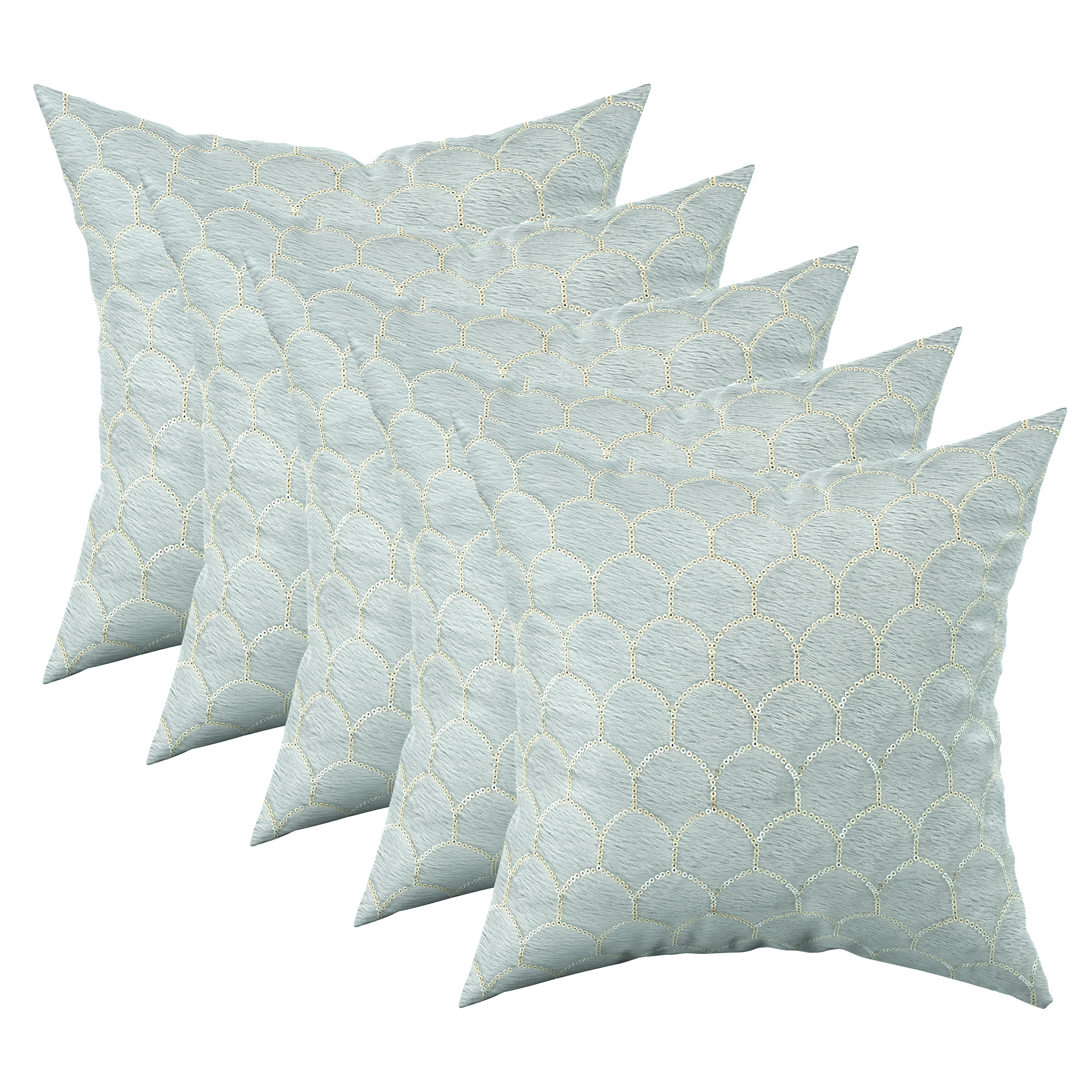 Kuber Industries Set of 5 Decorative Velvet Sofa Cushion Covers 16 inch x 16 inch with Zip  Aesthetic Sofa Pillow Cover for Home  Office  Sequines Bubble Design - Grey