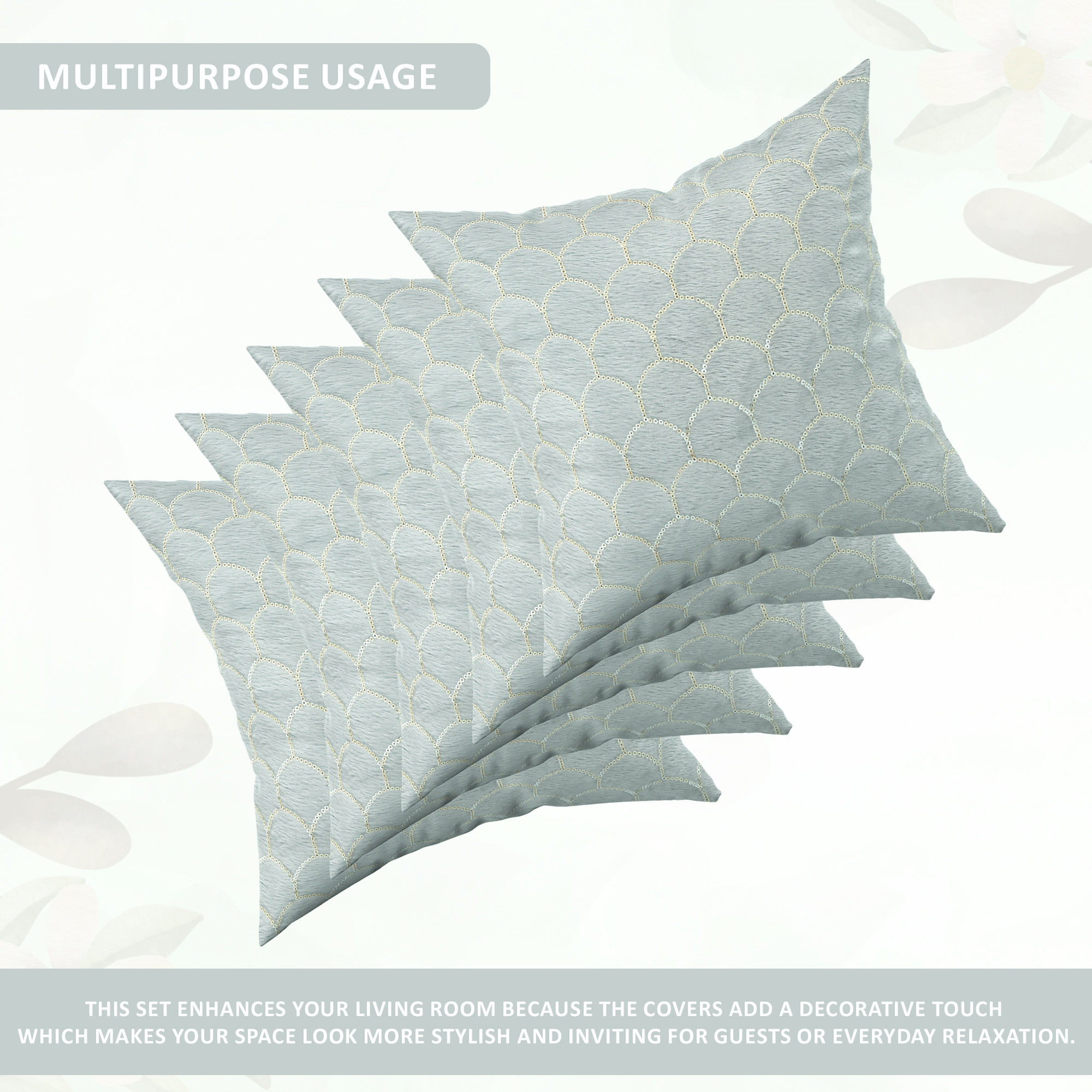 Kuber Industries Set of 5 Decorative Velvet Sofa Cushion Covers 16 inch x 16 inch with Zip  Aesthetic Sofa Pillow Cover for Home  Office  Sequines Bubble Design - Grey