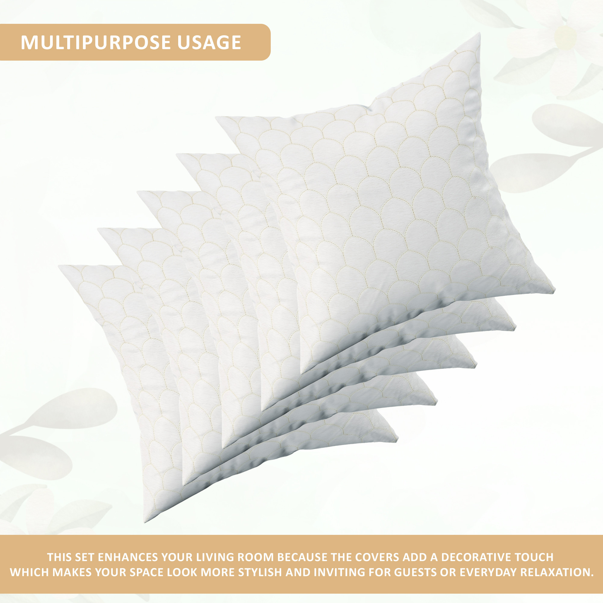 Kuber Industries Set of 5 Decorative Velvet Sofa Cushion Covers 16 inch x 16 inch with Zip  Aesthetic Sofa Pillow Cover for Home  Office  Sequines Bubble Design - White