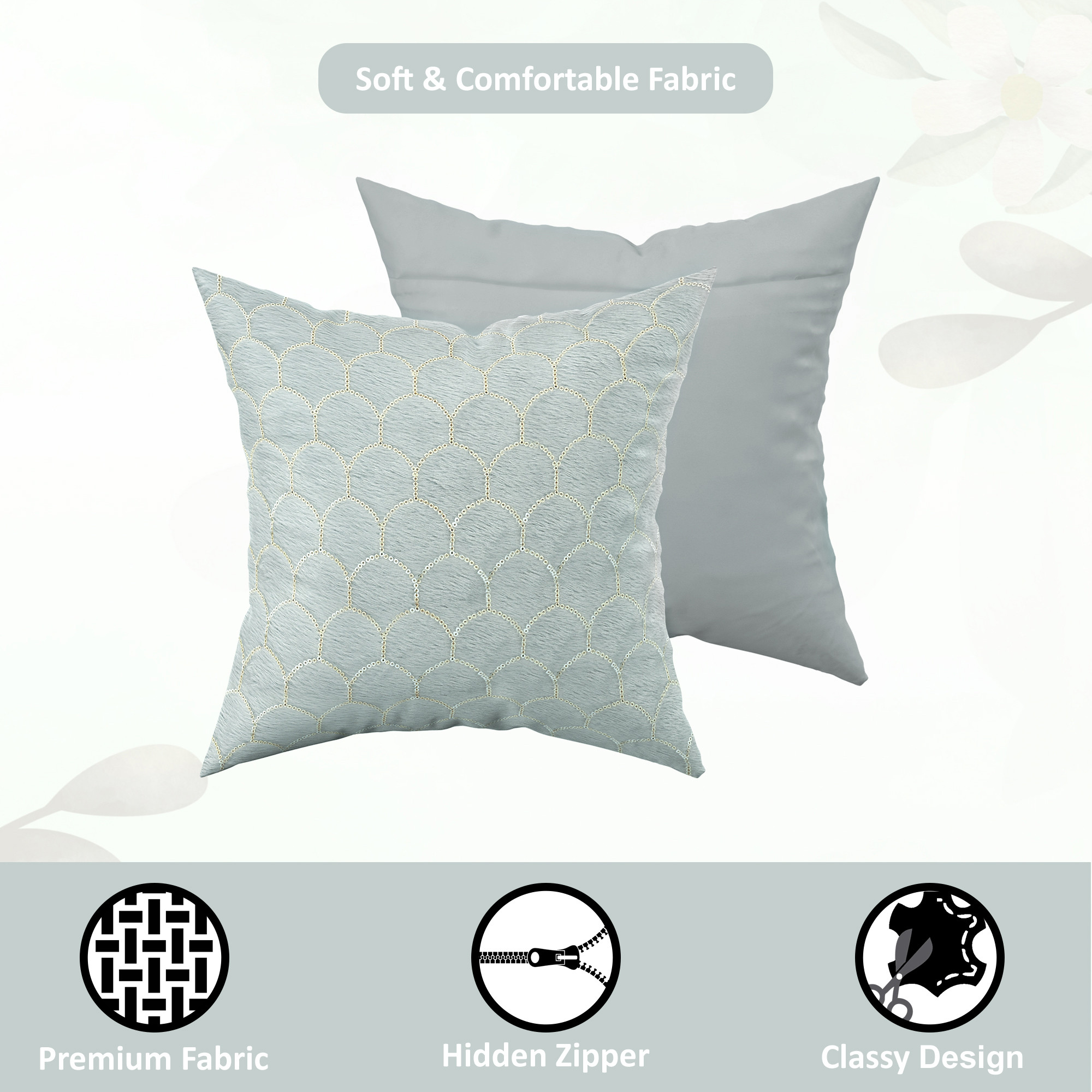 Kuber Industries Set of 5 Decorative Velvet Sofa Cushion Covers 16 inch x 16 inch with Zip  Aesthetic Sofa Pillow Cover for Home  Office  Sequines Bubble Design - Grey
