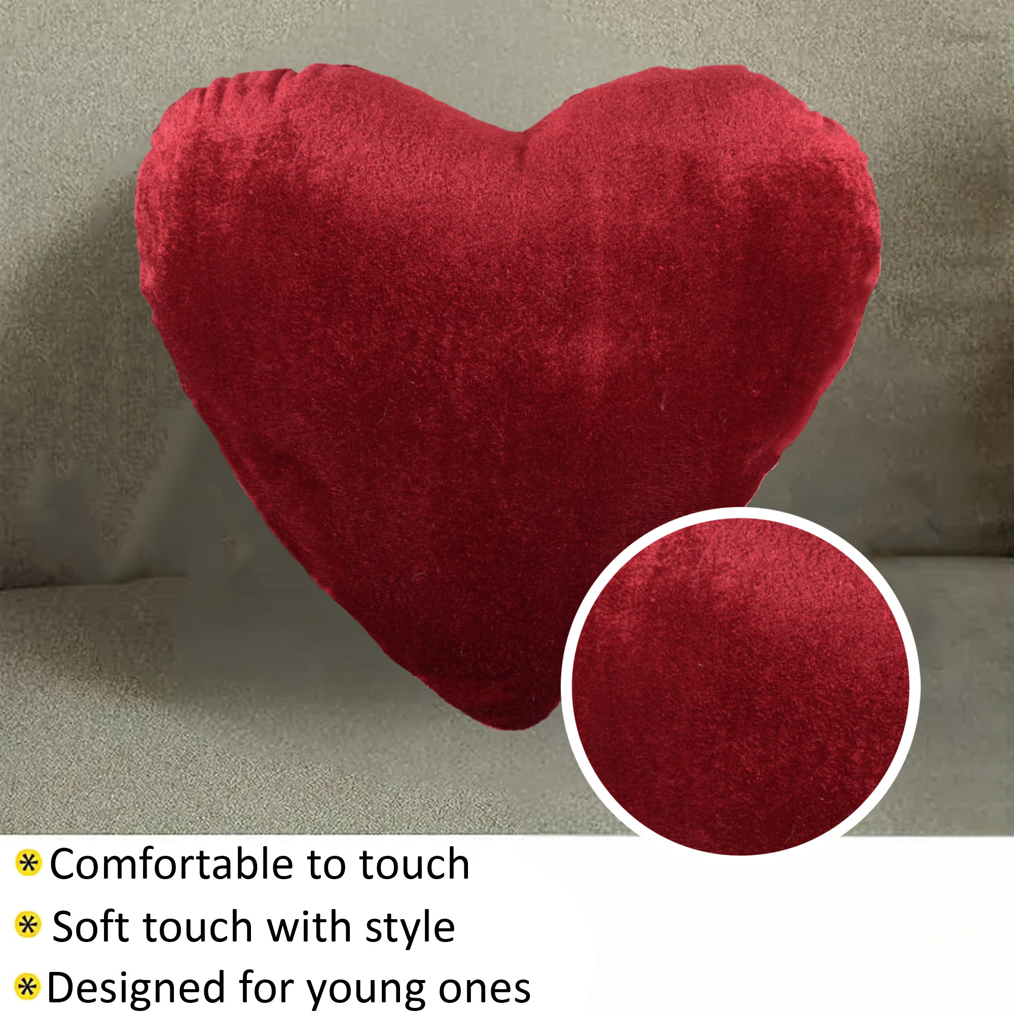Kuber Industries Set of 5 Heart Shape 12 Inches Decorative Plushie Cushions for Sofa  Bed  Head Rest  Soft Cushion Pillow for Car  Room Decoration  Love Print - Cherry Red
