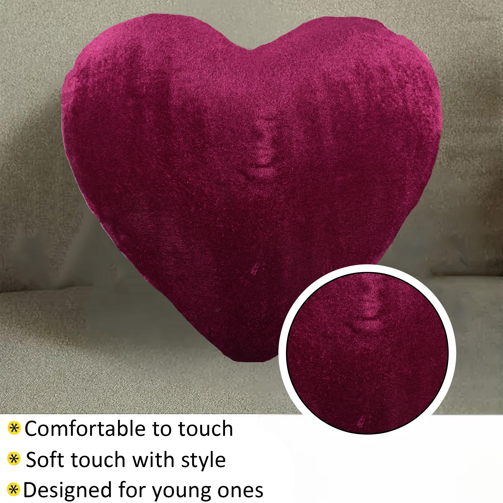 Kuber Industries Set of 5 Heart Shape 12 Inches Decorative Plushie Cushions for Sofa  Bed  Head Rest  Soft Cushion Pillow for Car  Room Decoration  Love Print - Wine