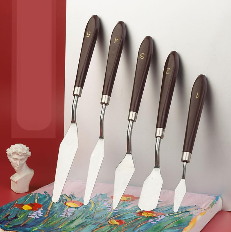 Kuber Industries Set of 5 Painting Knives|Metal Palette Knife Set|Plastic Handle With Various Size & Shape|Ideal For Oil Painting, Acrylic Painting, Color Mixing (Brown)