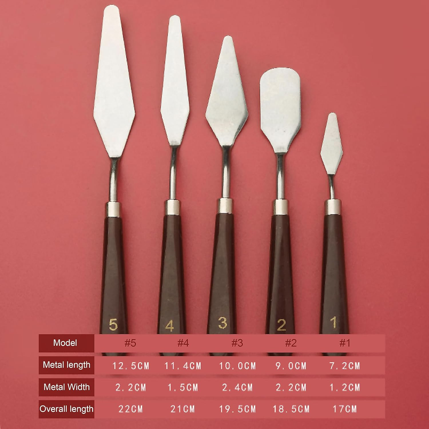 Kuber Industries Set of 5 Painting Knives|Metal Palette Knife Set|Plastic Handle With Various Size & Shape|Ideal For Oil Painting, Acrylic Painting, Color Mixing (Brown)