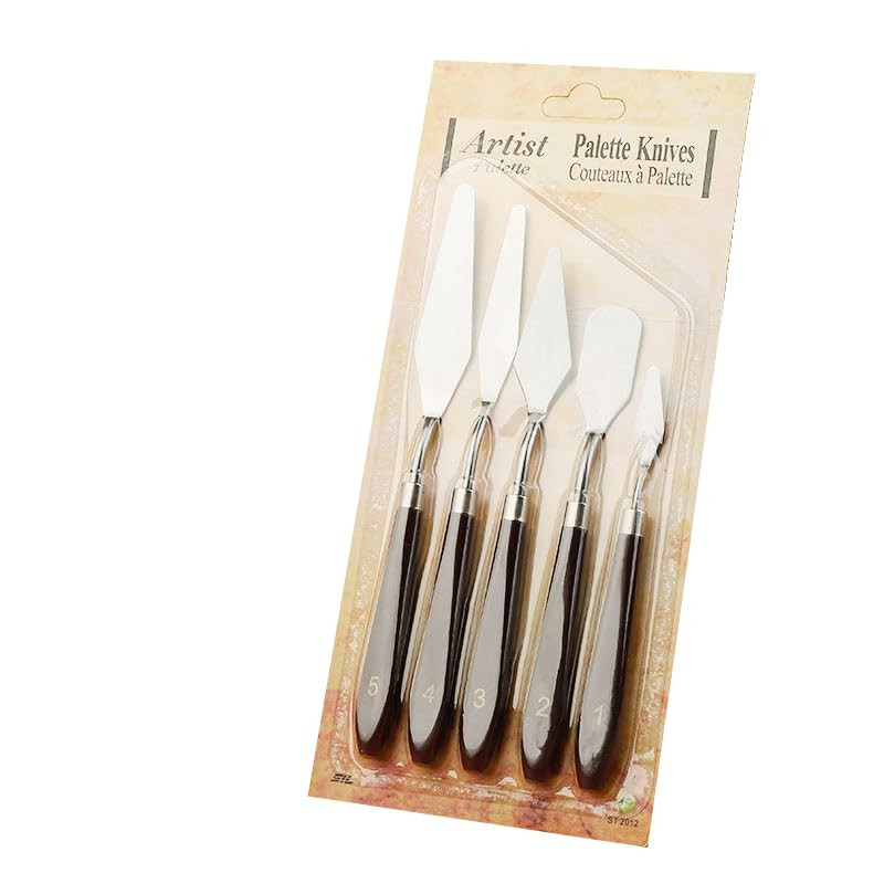 Kuber Industries Set of 5 Painting Knives|Metal Palette Knife Set|Plastic Handle With Various Size & Shape|Ideal For Oil Painting, Acrylic Painting, Color Mixing (Brown)