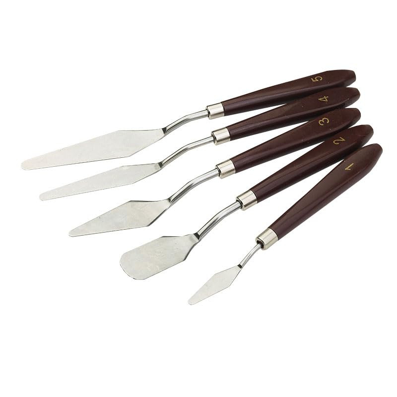 Kuber Industries Set of 5 Painting Knives|Metal Palette Knife Set|Plastic Handle With Various Size & Shape|Ideal For Oil Painting, Acrylic Painting, Color Mixing (Brown)