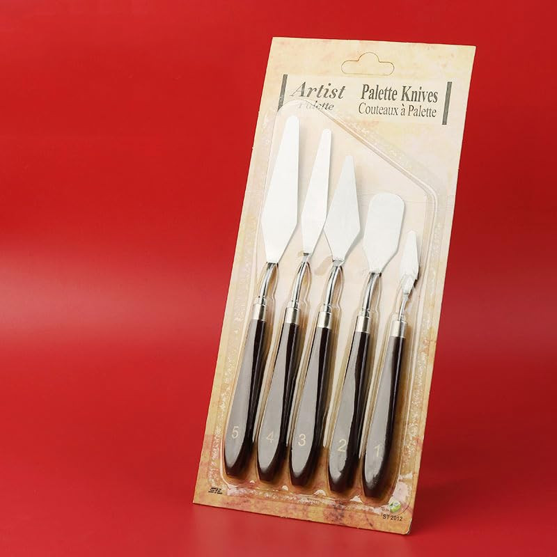Kuber Industries Set of 5 Painting Knives|Metal Palette Knife Set|Plastic Handle With Various Size & Shape|Ideal For Oil Painting, Acrylic Painting, Color Mixing (Brown)