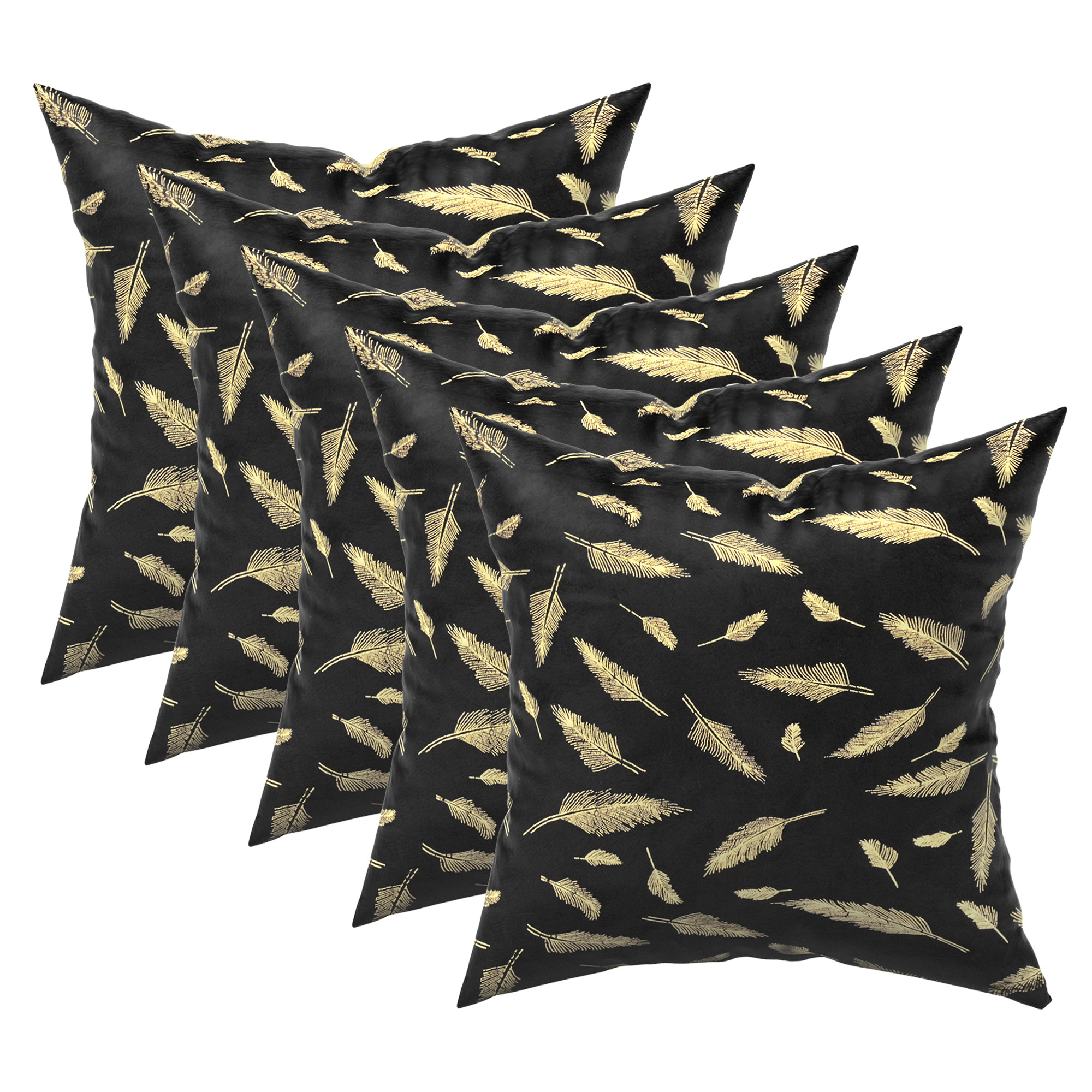 Kuber Industries Set of 5 Velvet Finish Fancy Sofa Pillow Cover for Living Room  Decorative Cushion Covers 16 inch x 16 Inch for Bedroom  Home Decor  Leaf Golden - Black
