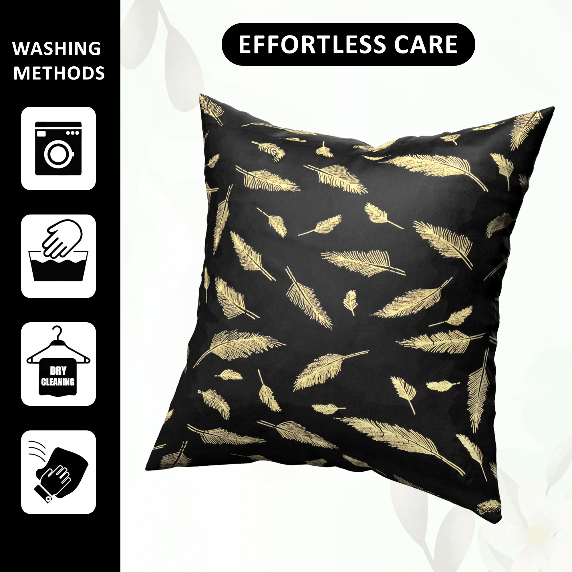 Kuber Industries Set of 5 Velvet Finish Fancy Sofa Pillow Cover for Living Room  Decorative Cushion Covers 16 inch x 16 Inch for Bedroom  Home Decor  Leaf Golden - Black