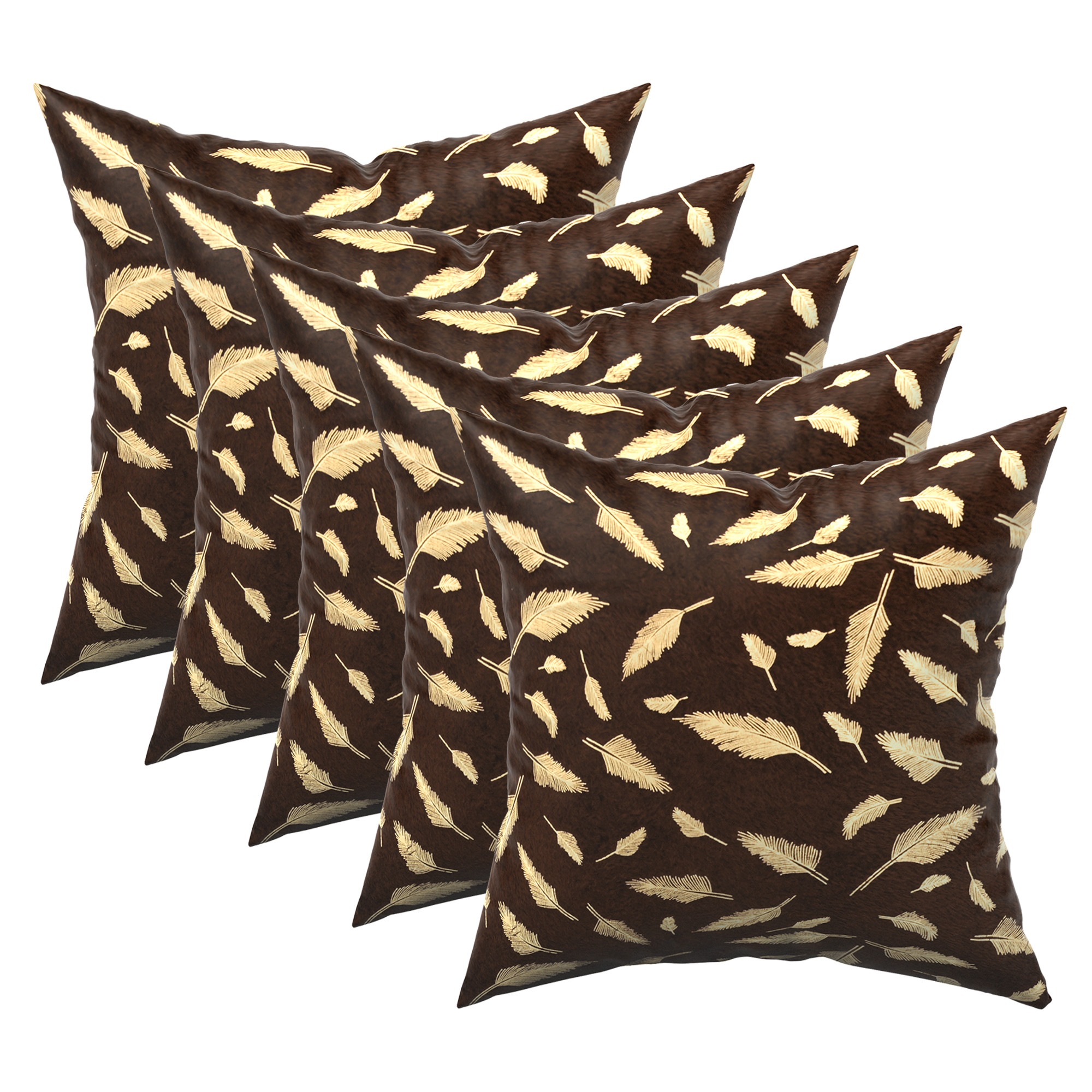 Kuber Industries Set of 5 Velvet Finish Fancy Sofa Pillow Cover for Living Room  Decorative Cushion Covers 16 inch x 16 Inch for Bedroom  Home Decor  Leaf Golden - Brown
