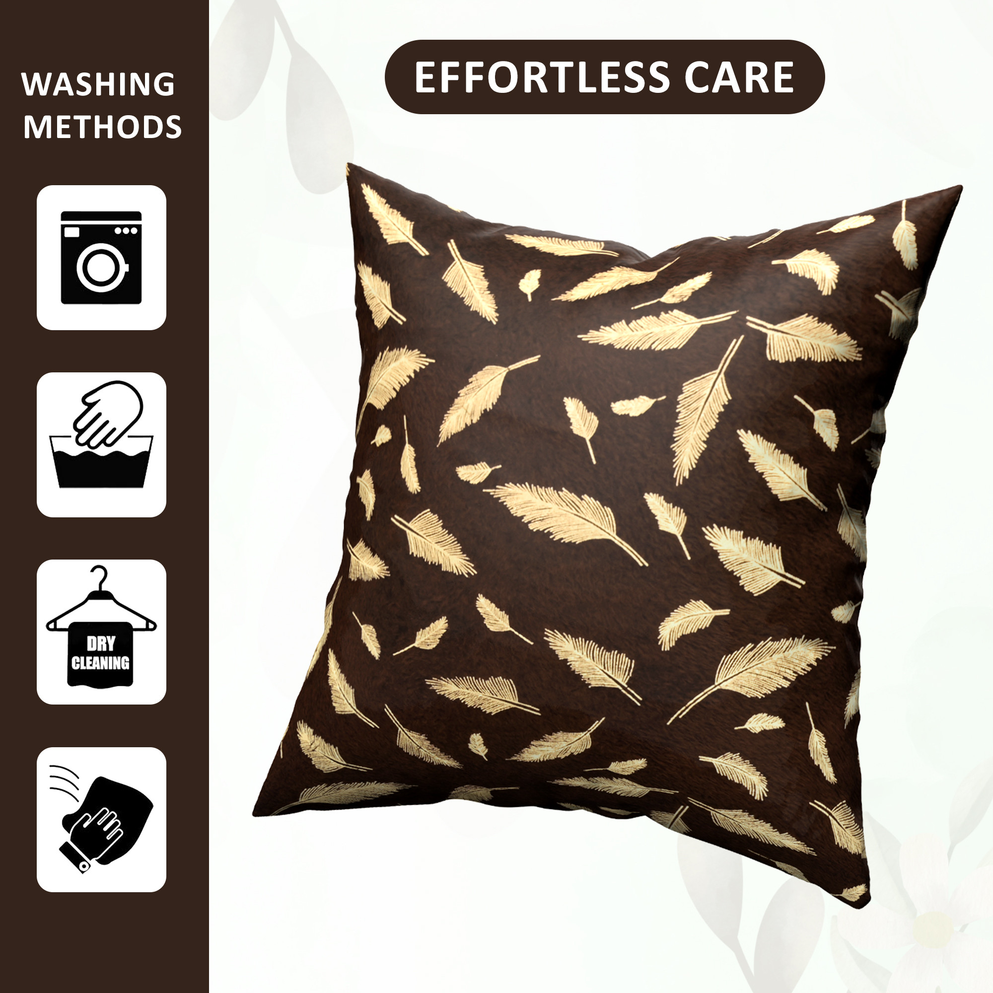 Kuber Industries Set of 5 Velvet Finish Fancy Sofa Pillow Cover for Living Room  Decorative Cushion Covers 16 inch x 16 Inch for Bedroom  Home Decor  Leaf Golden - Brown