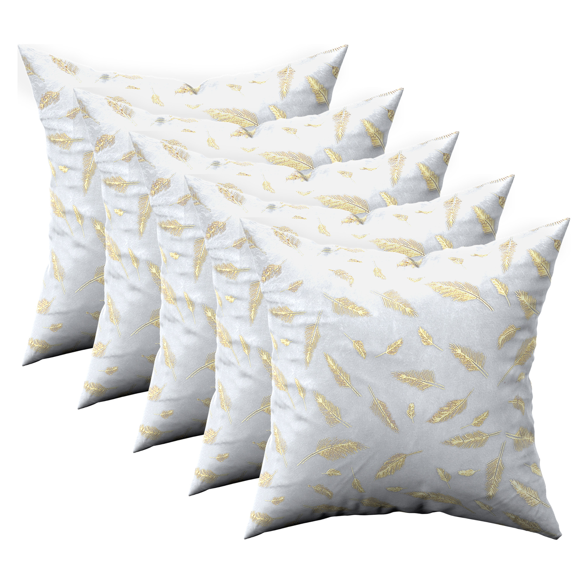 Kuber Industries Set of 5 Velvet Finish Fancy Sofa Pillow Cover for Living Room  Decorative Cushion Covers 16 inch x 16 Inch for Bedroom  Home Decor  Leaf Golden - Grey