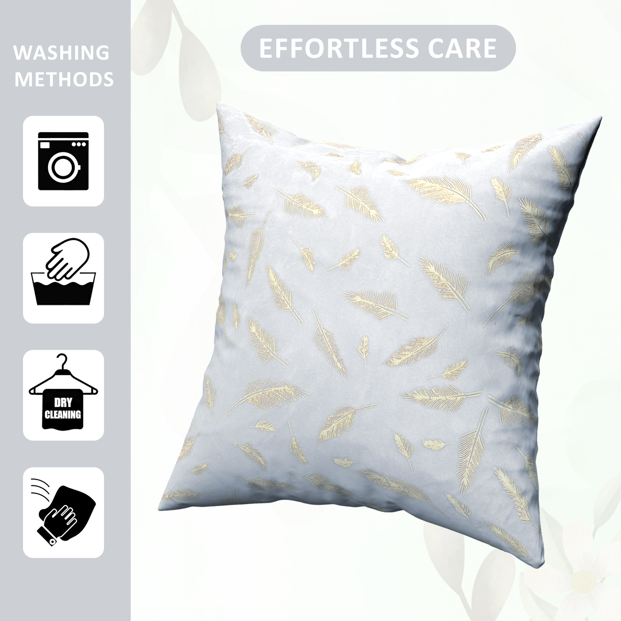 Kuber Industries Set of 5 Velvet Finish Fancy Sofa Pillow Cover for Living Room  Decorative Cushion Covers 16 inch x 16 Inch for Bedroom  Home Decor  Leaf Golden - Grey