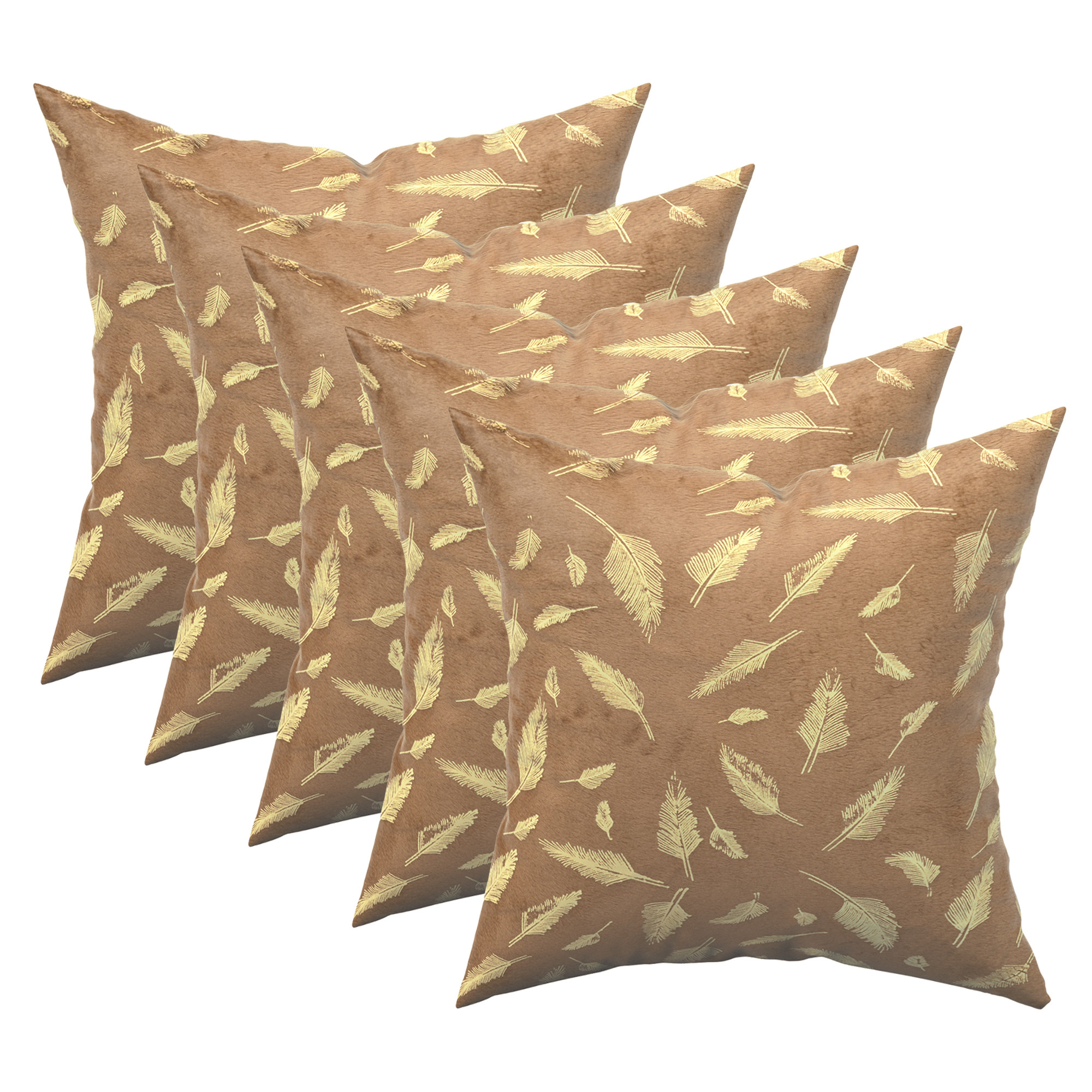 Kuber Industries Set of 5 Velvet Finish Fancy Sofa Pillow Cover for Living Room  Decorative Cushion Covers 16 inch x 16 Inch for Bedroom  Home Decor  Golden Foil Leaf