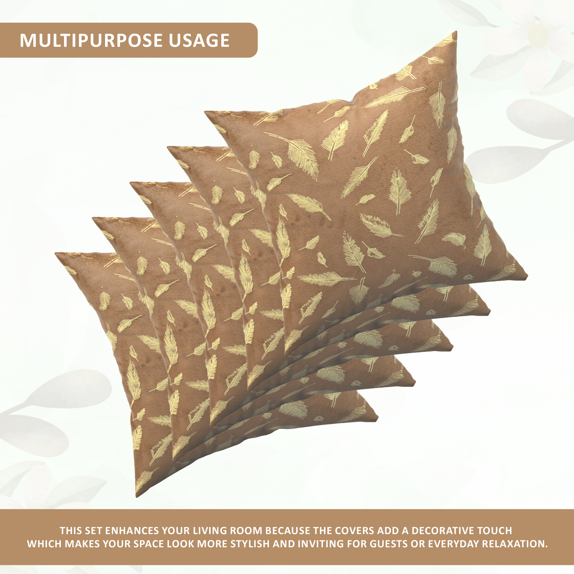 Kuber Industries Set of 5 Velvet Finish Fancy Sofa Pillow Cover for Living Room  Decorative Cushion Covers 16 inch x 16 Inch for Bedroom  Home Decor  Golden Foil Leaf