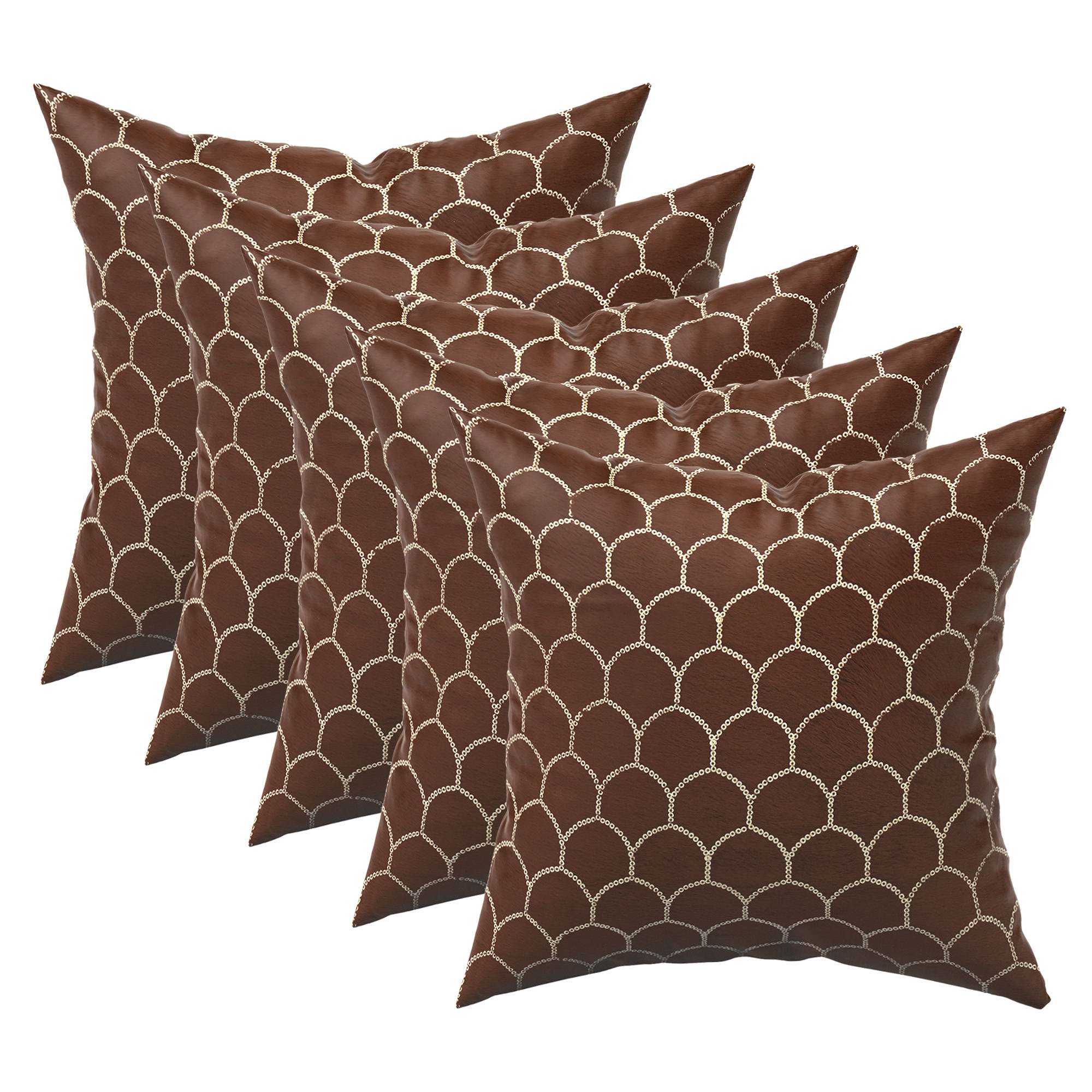 Kuber Industries Set of 5 Velvet Finish Fancy Sofa Pillow Cover for Living Room  Decorative Cushion Covers 16 inch x 16 Inch for Bedroom  Home Decor  Sequins Bubbel - Brown