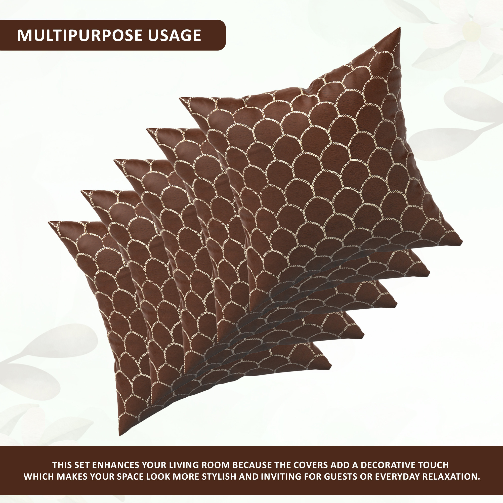 Kuber Industries Set of 5 Velvet Finish Fancy Sofa Pillow Cover for Living Room  Decorative Cushion Covers 16 inch x 16 Inch for Bedroom  Home Decor  Sequins Bubbel - Brown