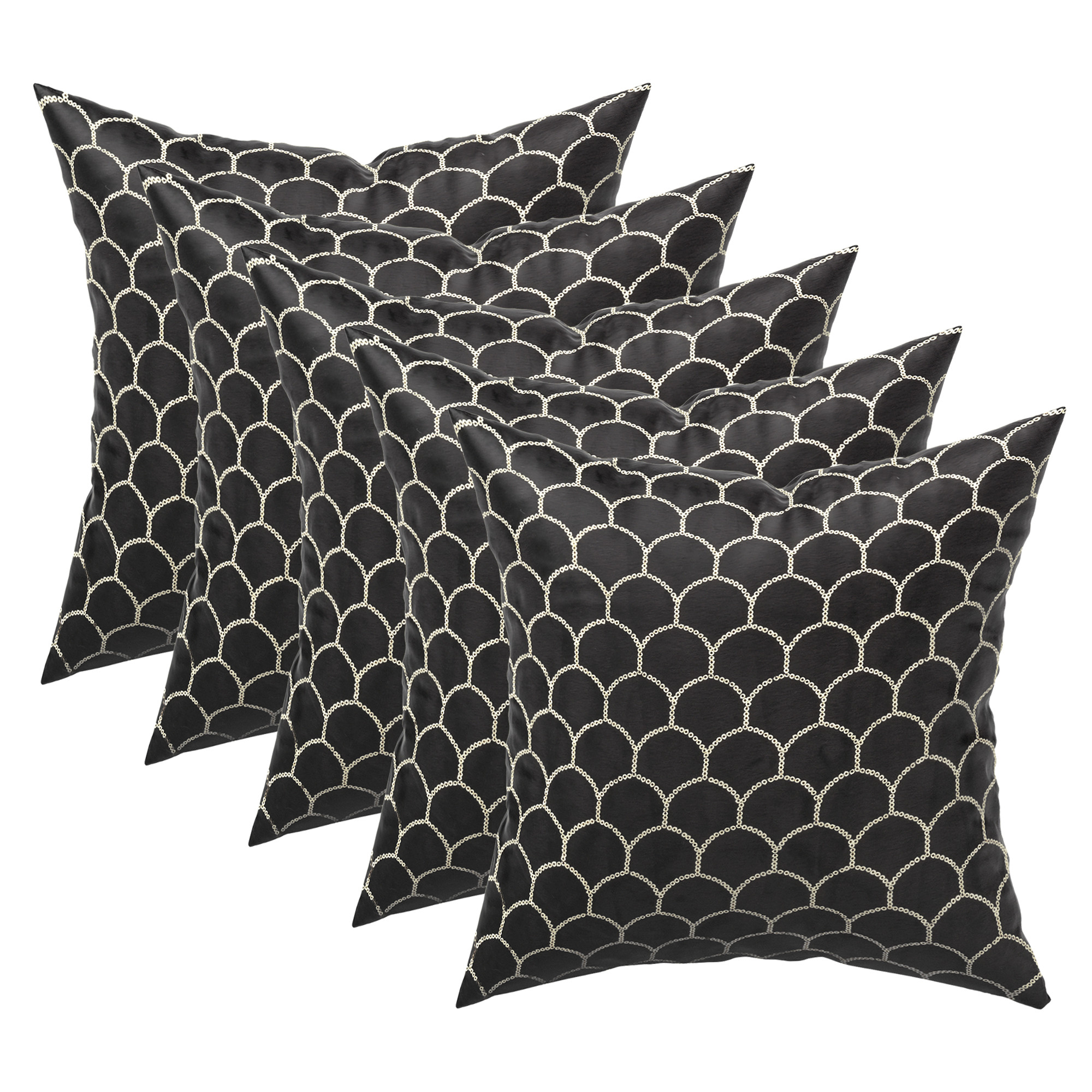 Kuber Industries Set of 5 Velvet Finish Fancy Sofa Pillow Cover for Living Room  Decorative Cushion Covers 16 inch x 16 Inch for Bedroom  Home Decor  Sequins Bubbel - Black