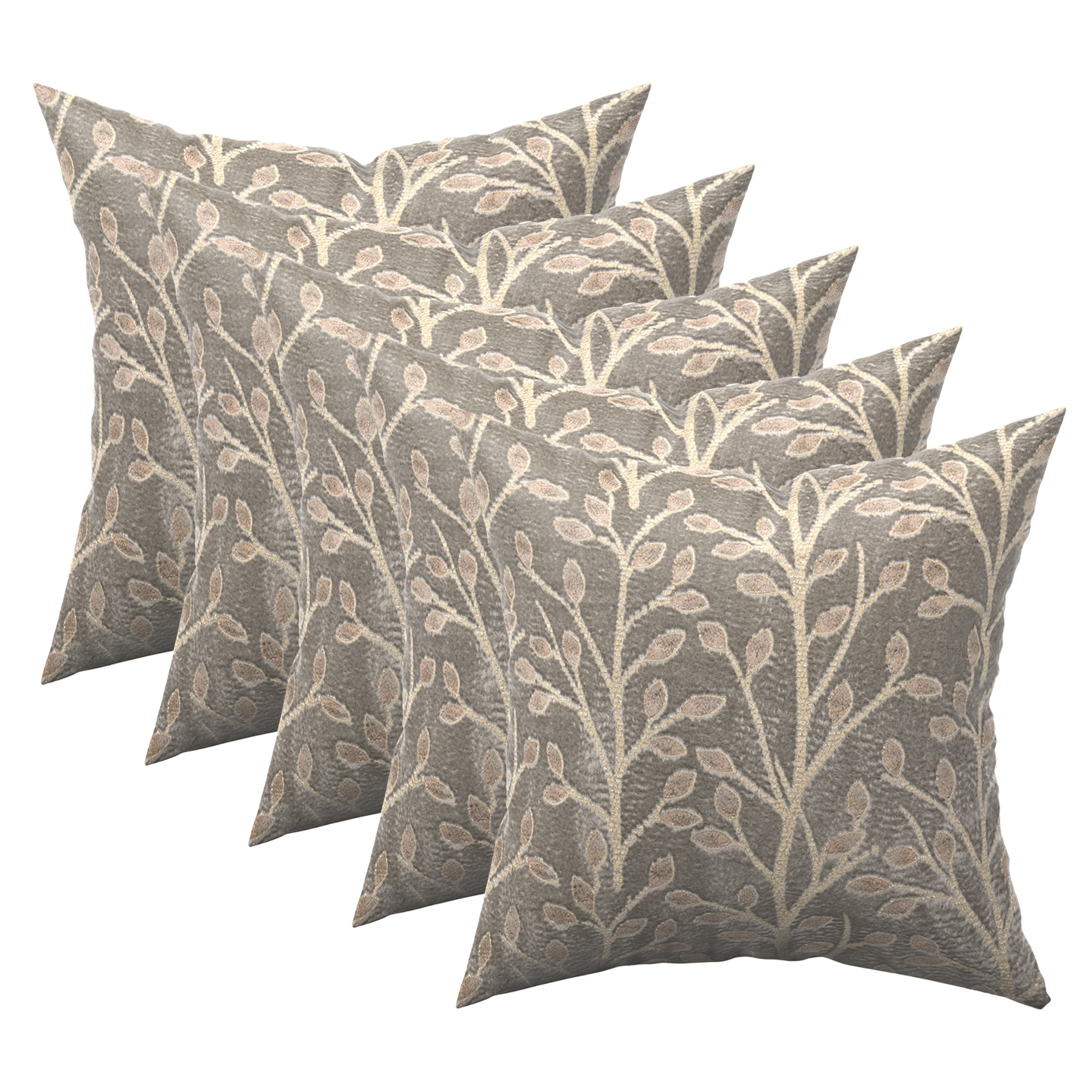 Kuber Industries Set of 5 Velvet Finish Fancy Sofa Pillow Cover for Living Room  Decorative Cushion Covers 16 inch x 16 Inch for Bedroom  Home Decor  Glitter Leaf - Grey