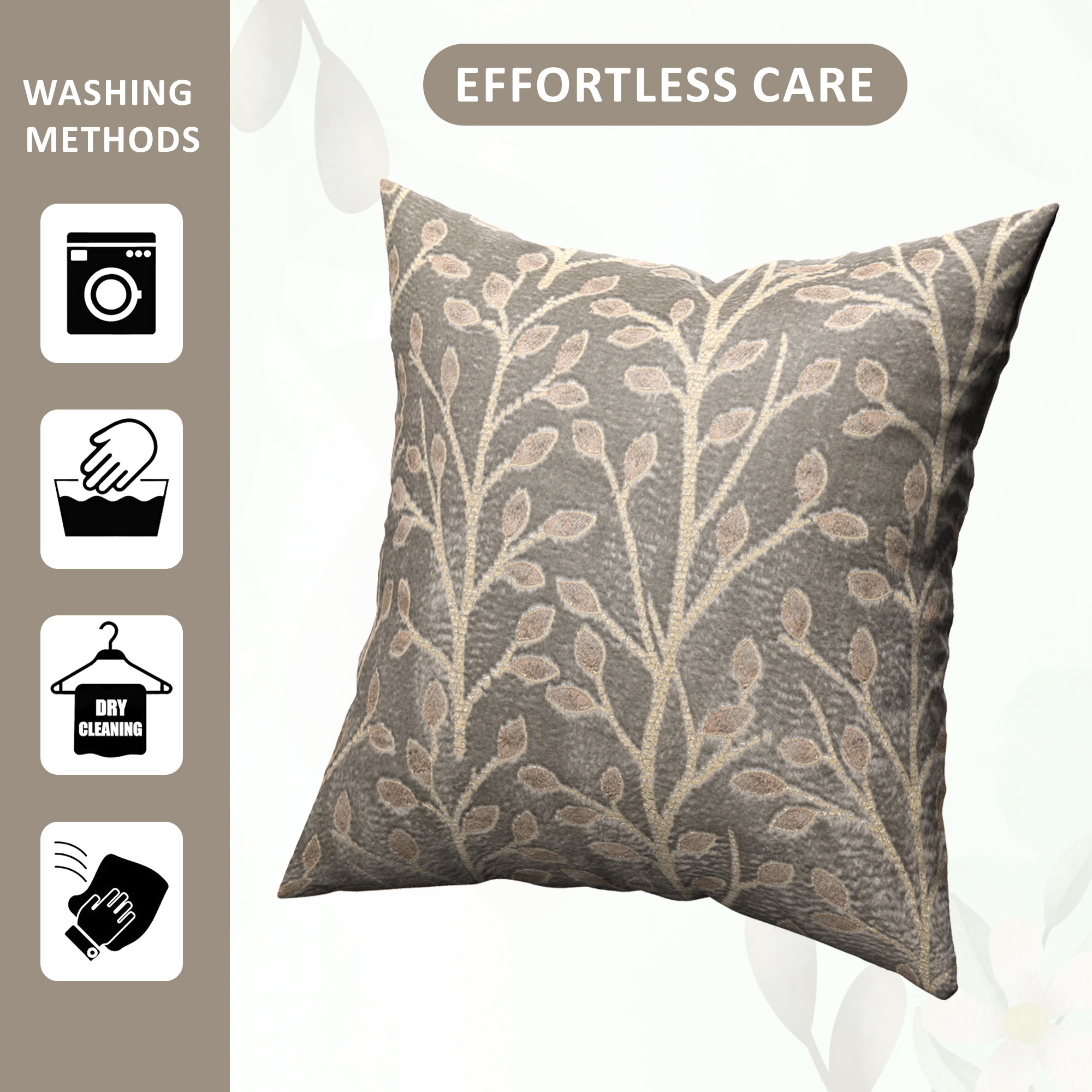 Kuber Industries Set of 5 Velvet Finish Fancy Sofa Pillow Cover for Living Room  Decorative Cushion Covers 16 inch x 16 Inch for Bedroom  Home Decor  Glitter Leaf - Grey