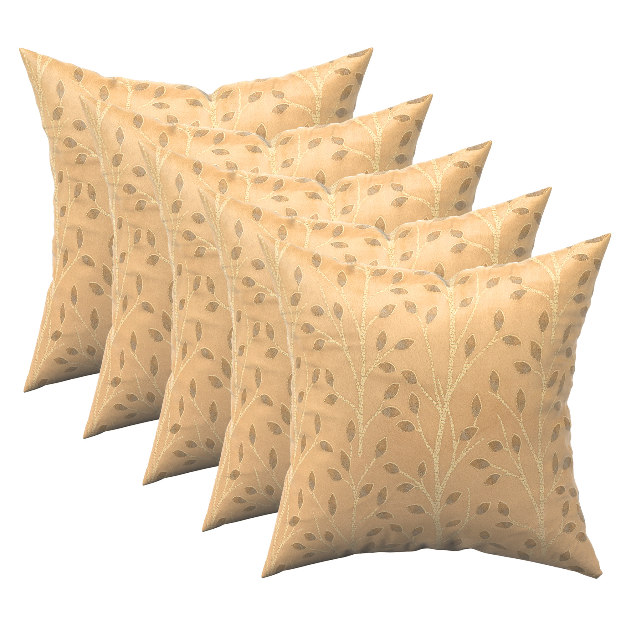 Kuber Industries Set of 5 Velvet Finish Fancy Sofa Pillow Cover for Living Room  Decorative Cushion Covers 16 inch x 16 Inch for Bedroom  Home Decor  Glitter Leaf - Golden
