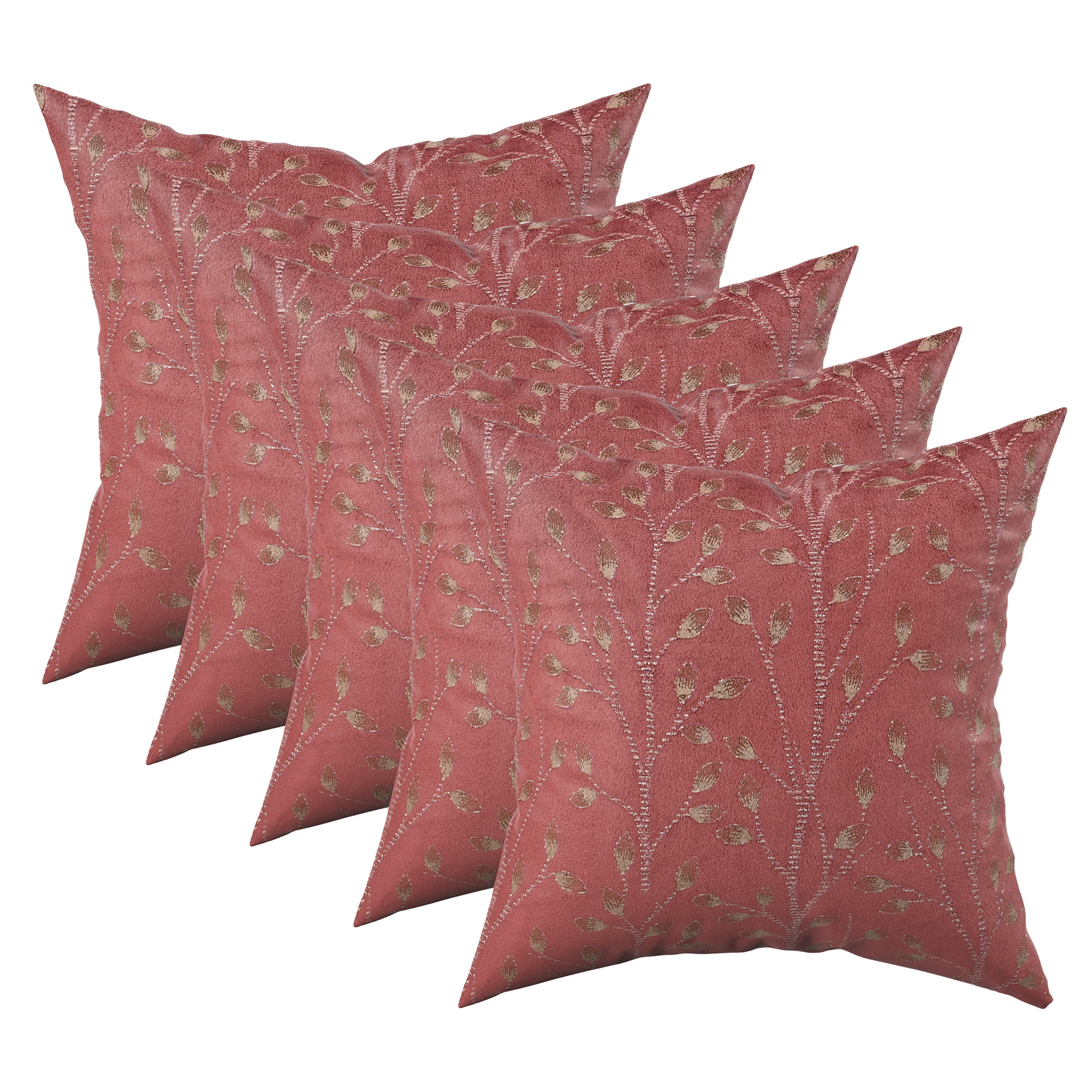 Kuber Industries Set of 5 Velvet Finish Fancy Sofa Pillow Cover for Living Room  Decorative Cushion Covers 16 inch x 16 Inch for Bedroom  Home Decor  Glitter Leaf - Maroon
