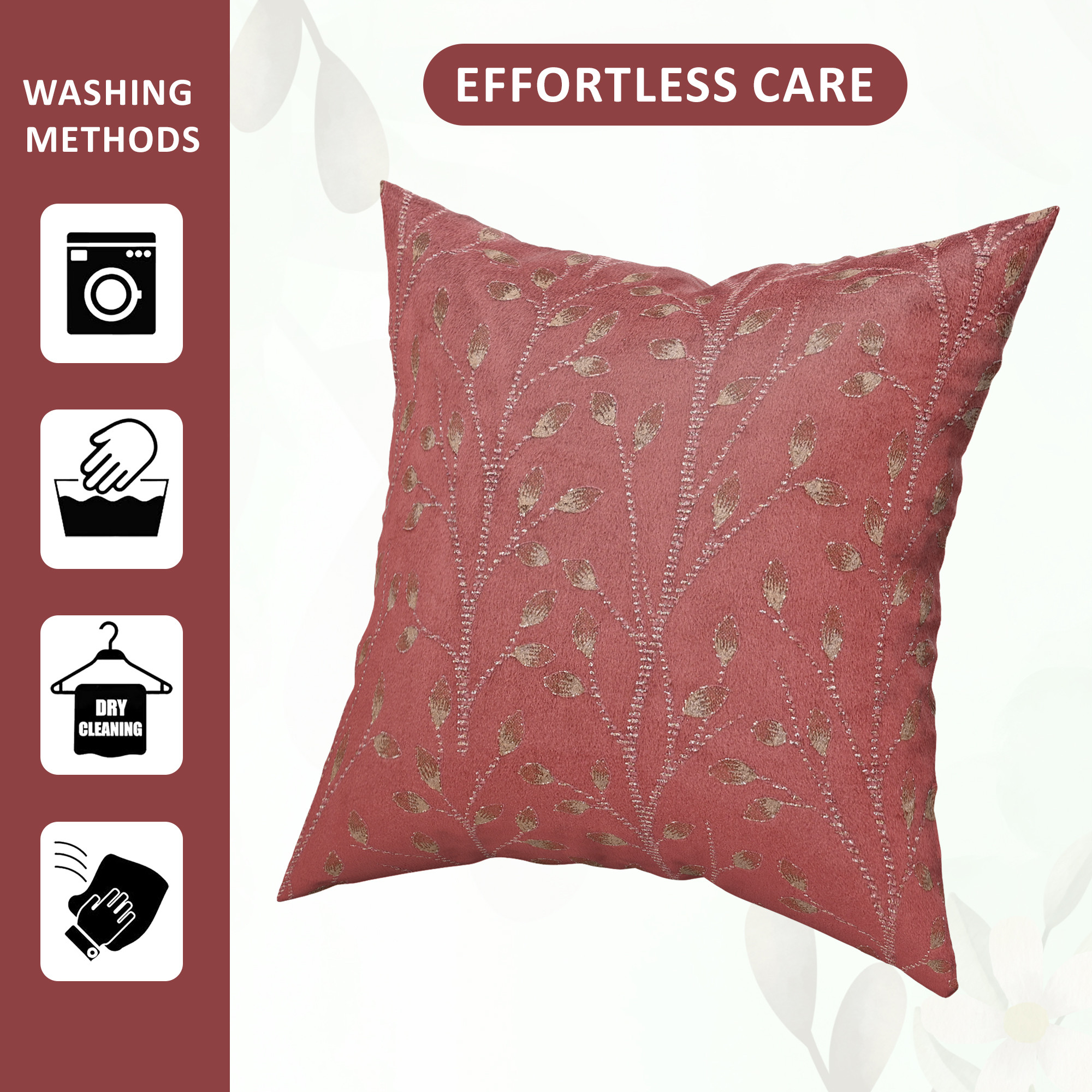 Kuber Industries Set of 5 Velvet Finish Fancy Sofa Pillow Cover for Living Room  Decorative Cushion Covers 16 inch x 16 Inch for Bedroom  Home Decor  Glitter Leaf - Maroon