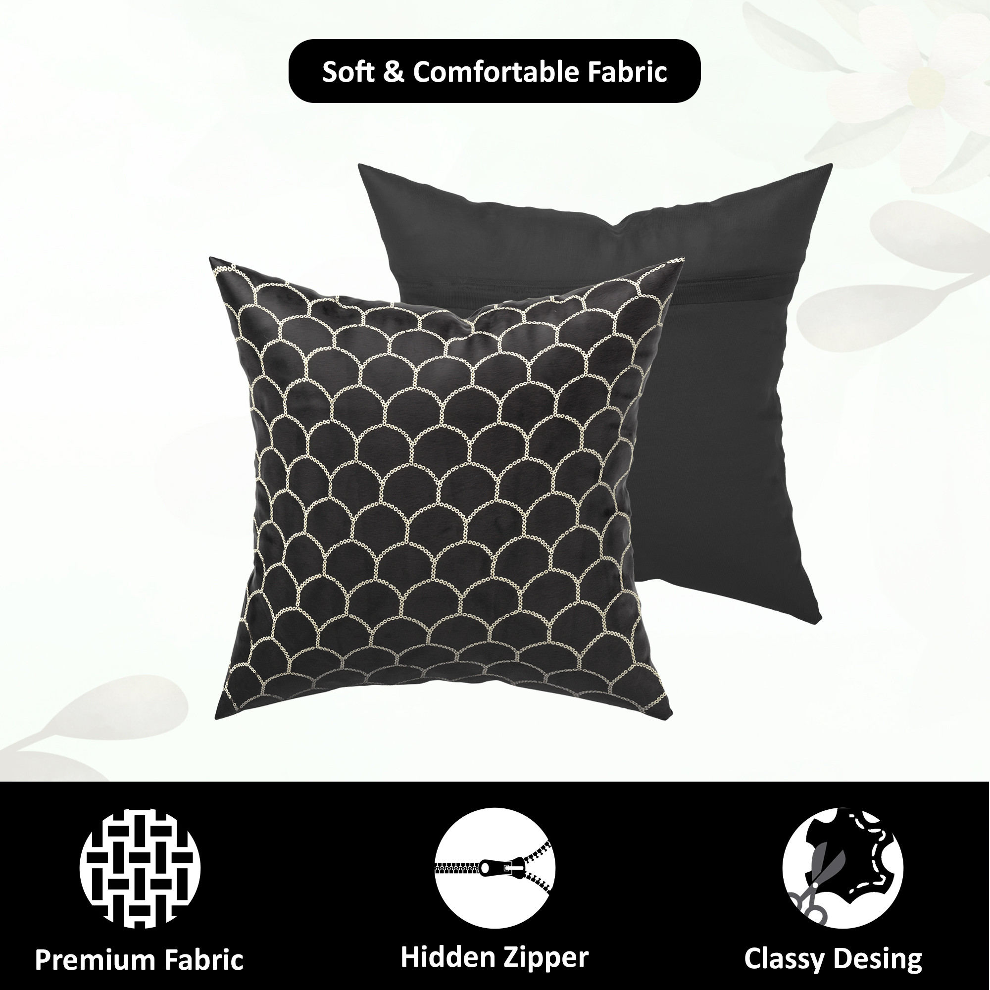 Kuber Industries Set of 5 Velvet Finish Fancy Sofa Pillow Cover for Living Room  Decorative Cushion Covers 16 inch x 16 Inch for Bedroom  Home Decor  Sequins Bubbel - Black