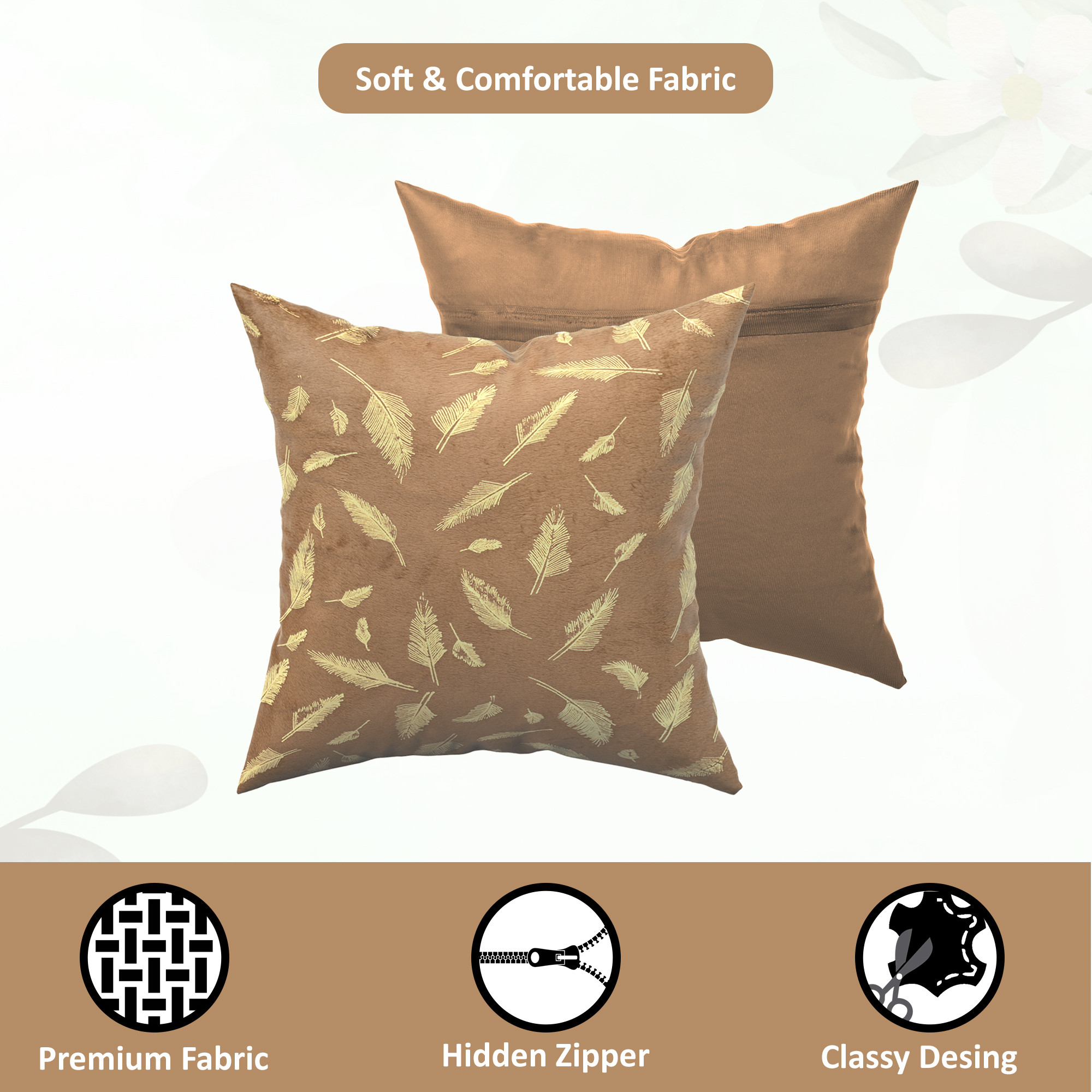 Kuber Industries Set of 5 Velvet Finish Fancy Sofa Pillow Cover for Living Room  Decorative Cushion Covers 16 inch x 16 Inch for Bedroom  Home Decor  Golden Foil Leaf