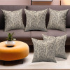Set of 5 Velvet Finish Fancy Sofa Pillow Cover for Living Room | Decorative Cushion Covers 16 inch x 16 Inch for Bedroom &amp; Home Decor | Glitter Leaf - Grey