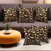 Set of 5 Velvet Finish Fancy Sofa Pillow Cover for Living Room | Decorative Cushion Covers 16 inch x 16 Inch for Bedroom &amp; Home Decor | Leaf Golden - Brown