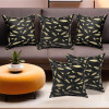 Set of 5 Velvet Finish Fancy Sofa Pillow Cover for Living Room | Decorative Cushion Covers 16 inch x 16 Inch for Bedroom & Home Decor | Leaf Golden - Black