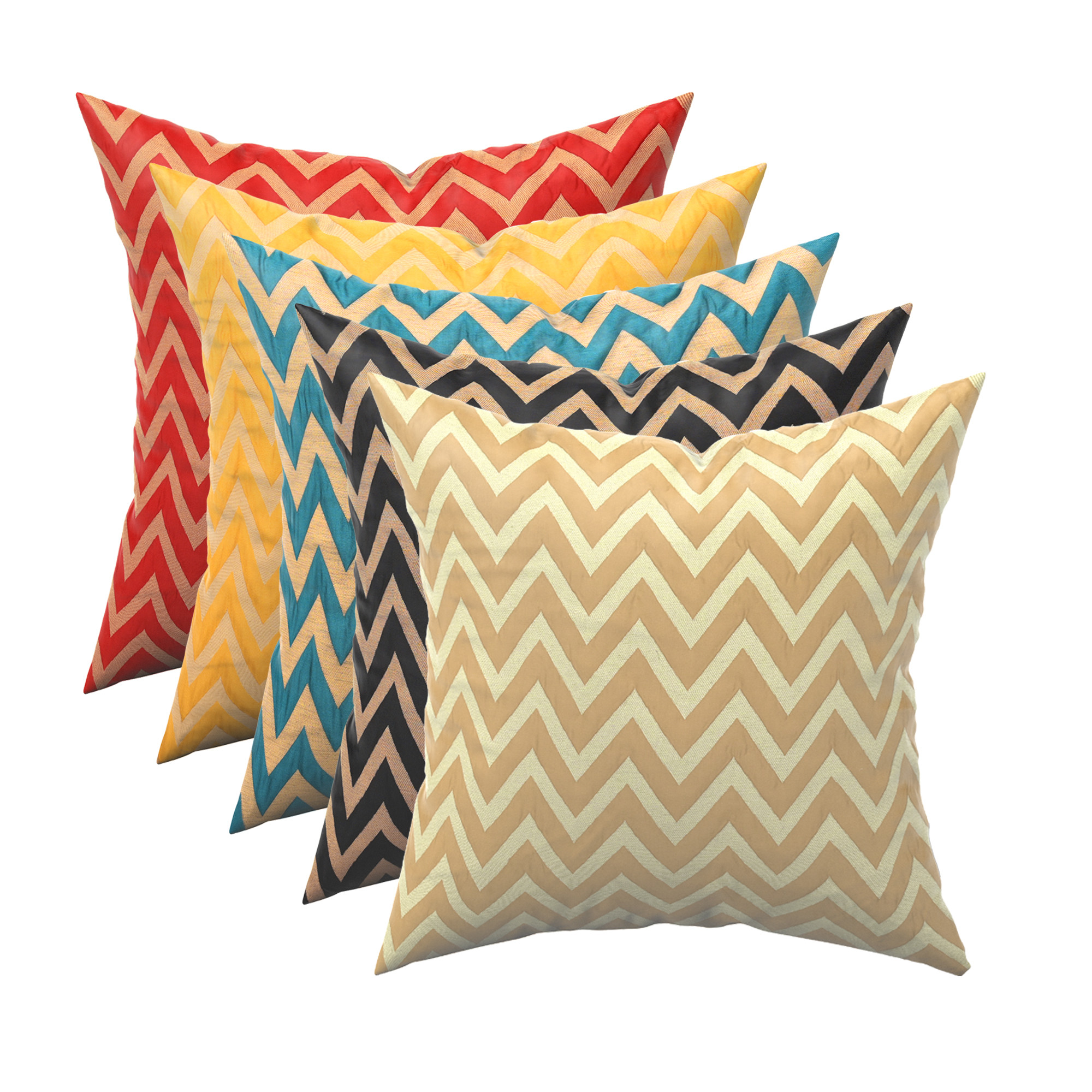 Kuber Industries Set of 5 Washable  Removable Sofa Pillow Cover for Living Room  Decorative Cushion Covers 16 inch x 16 Inch for Bedroom  Home Decor  Zig Zag Golden - Multicolour