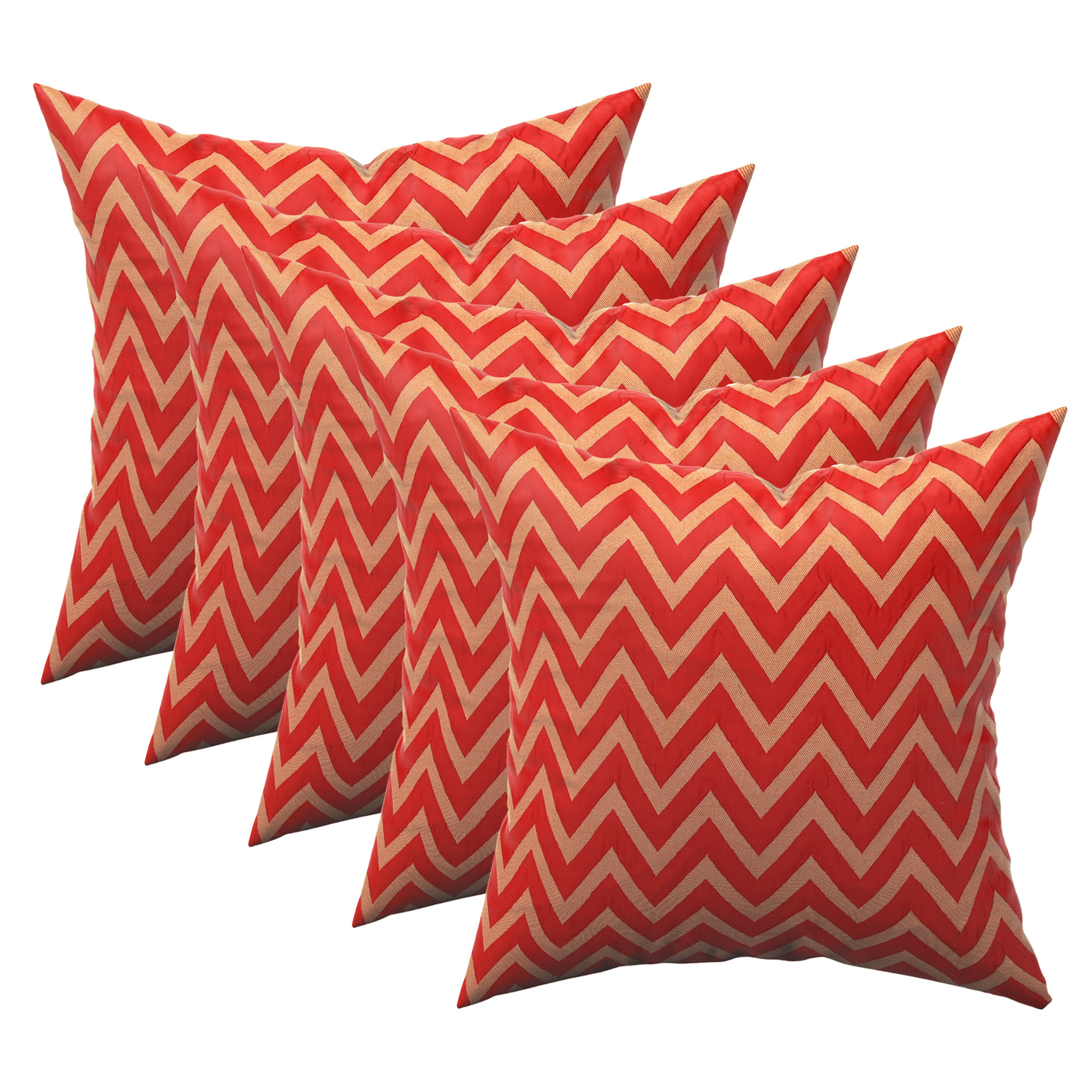 Kuber Industries Set of 5 Washable  Removable Sofa Pillow Cover for Living Room  Decorative Cushion Covers 16 inch x 16 Inch for Bedroom  Home Decor  Zig Zag Golden - Red