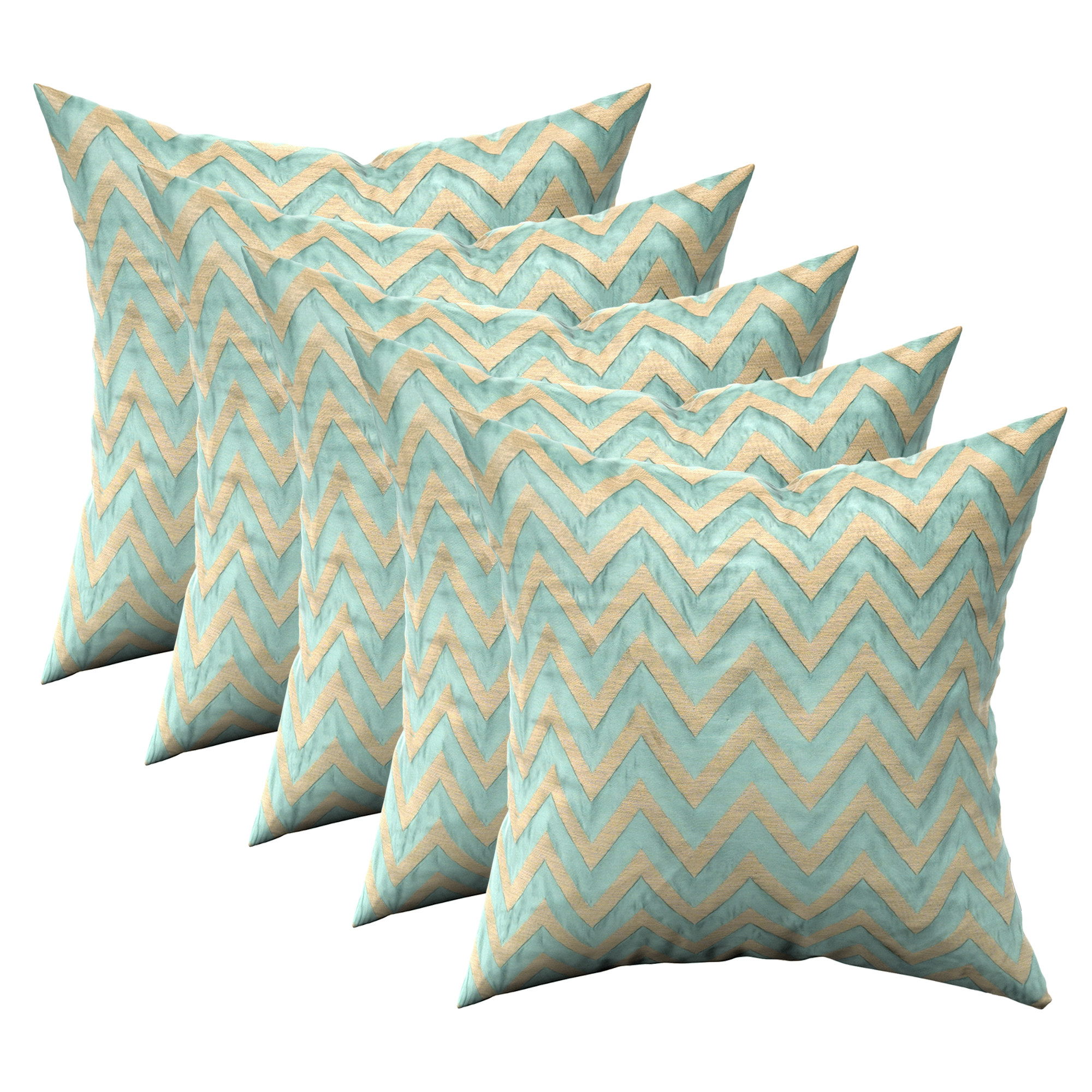 Kuber Industries Set of 5 Washable  Removable Sofa Pillow Cover for Living Room  Decorative Cushion Covers 16 inch x 16 Inch for Bedroom  Home Decor  Zig Zag Golden - Green