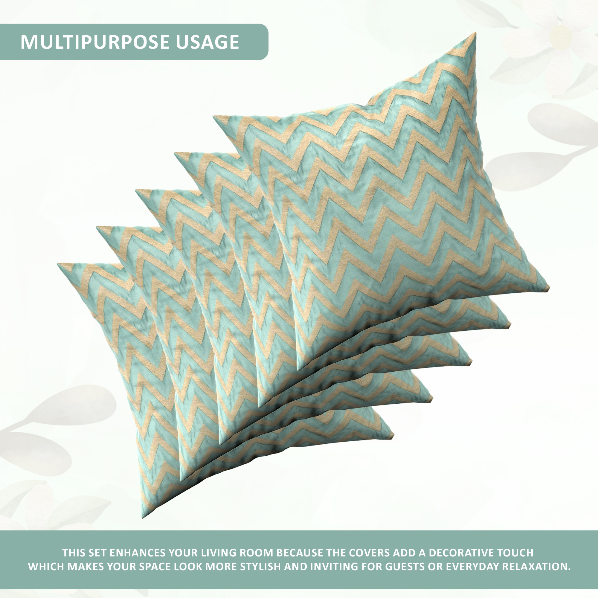 Kuber Industries Set of 5 Washable  Removable Sofa Pillow Cover for Living Room  Decorative Cushion Covers 16 inch x 16 Inch for Bedroom  Home Decor  Zig Zag Golden - Green
