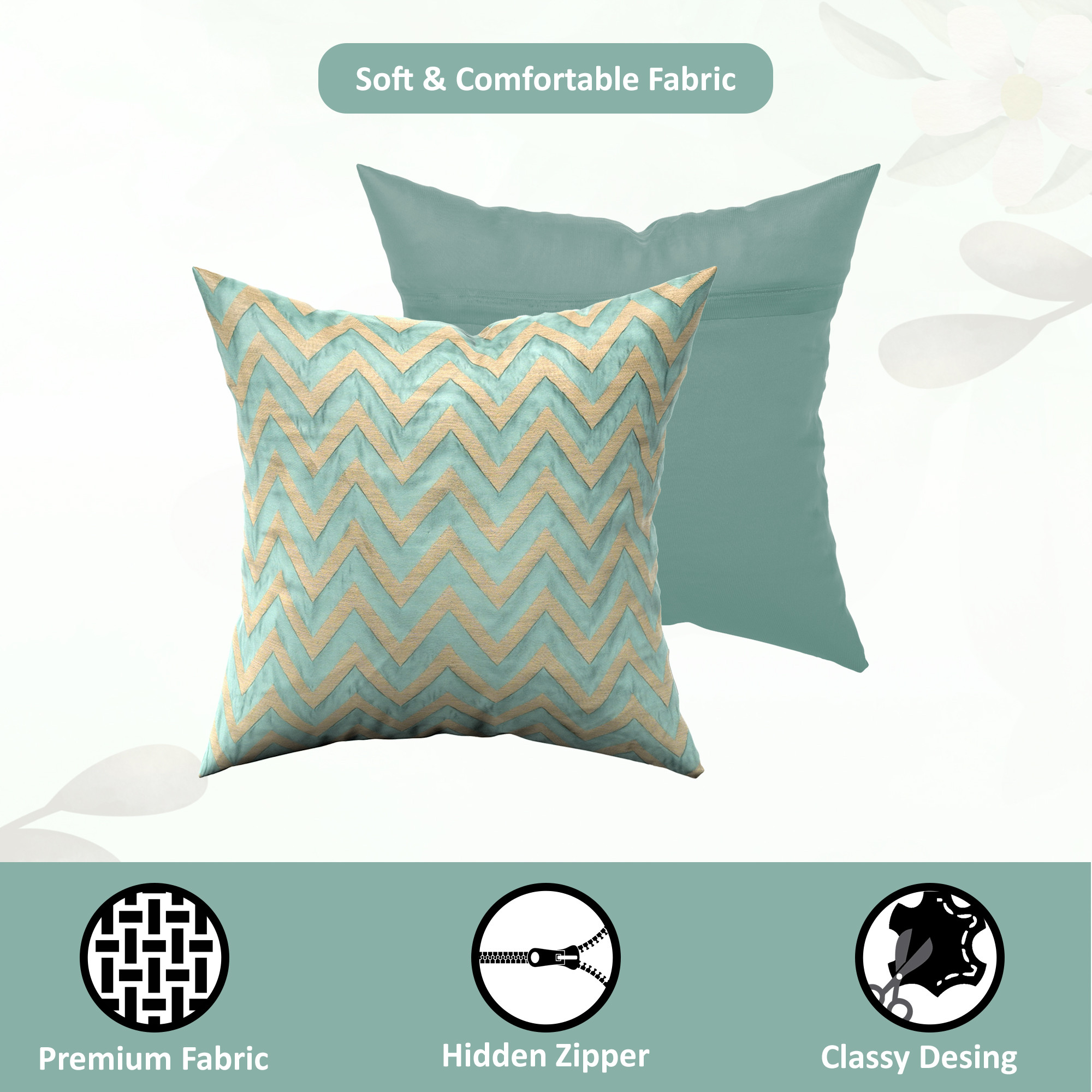Kuber Industries Set of 5 Washable  Removable Sofa Pillow Cover for Living Room  Decorative Cushion Covers 16 inch x 16 Inch for Bedroom  Home Decor  Zig Zag Golden - Green