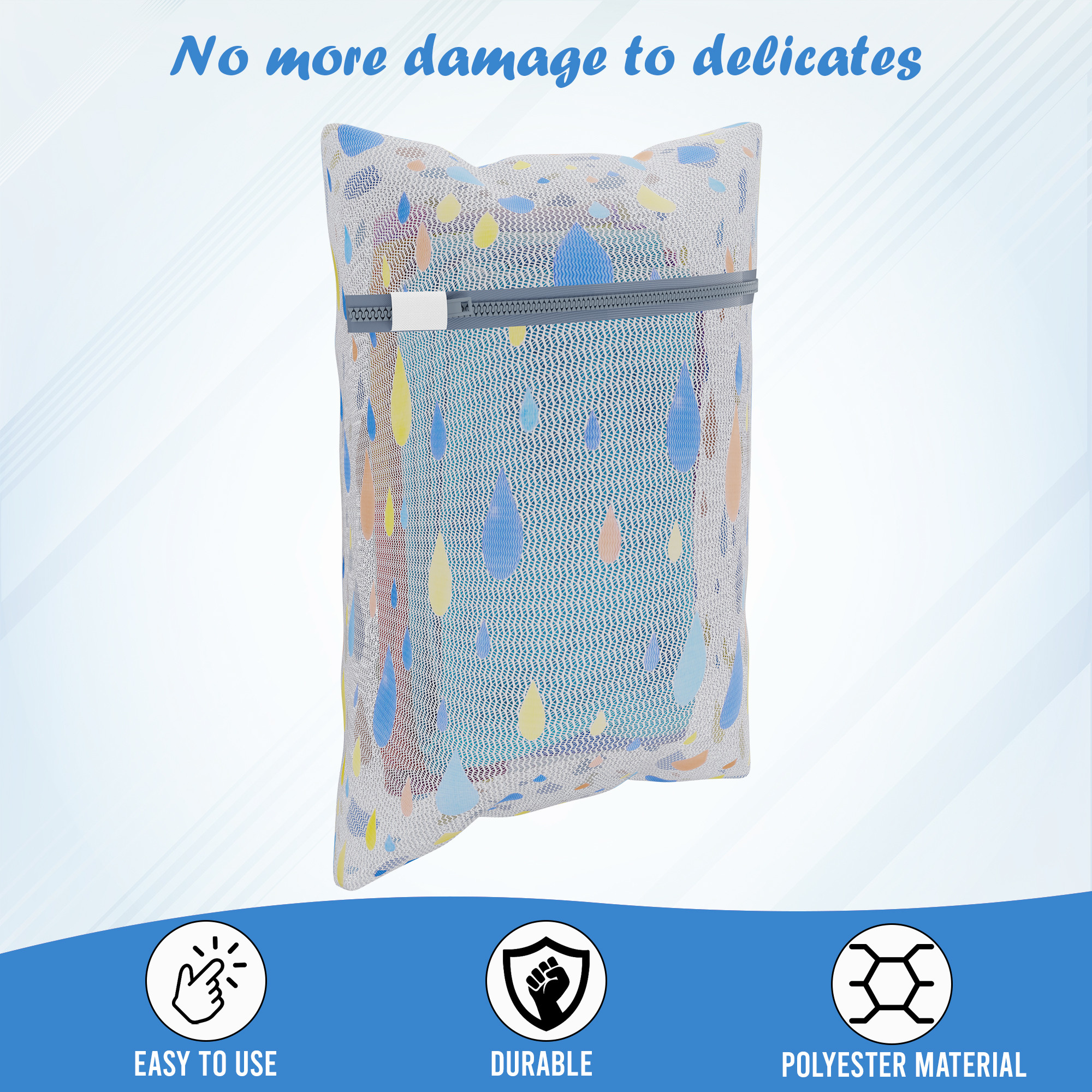 Kuber Industries Set of 6 Polyester Mesh Laundry Bag with Zip  Reusable Washing Bags for Washing Machine  Ideal for Lingerie Delicate Fabrics  Shoes Protection  YZ-1-3  Drop Print - White