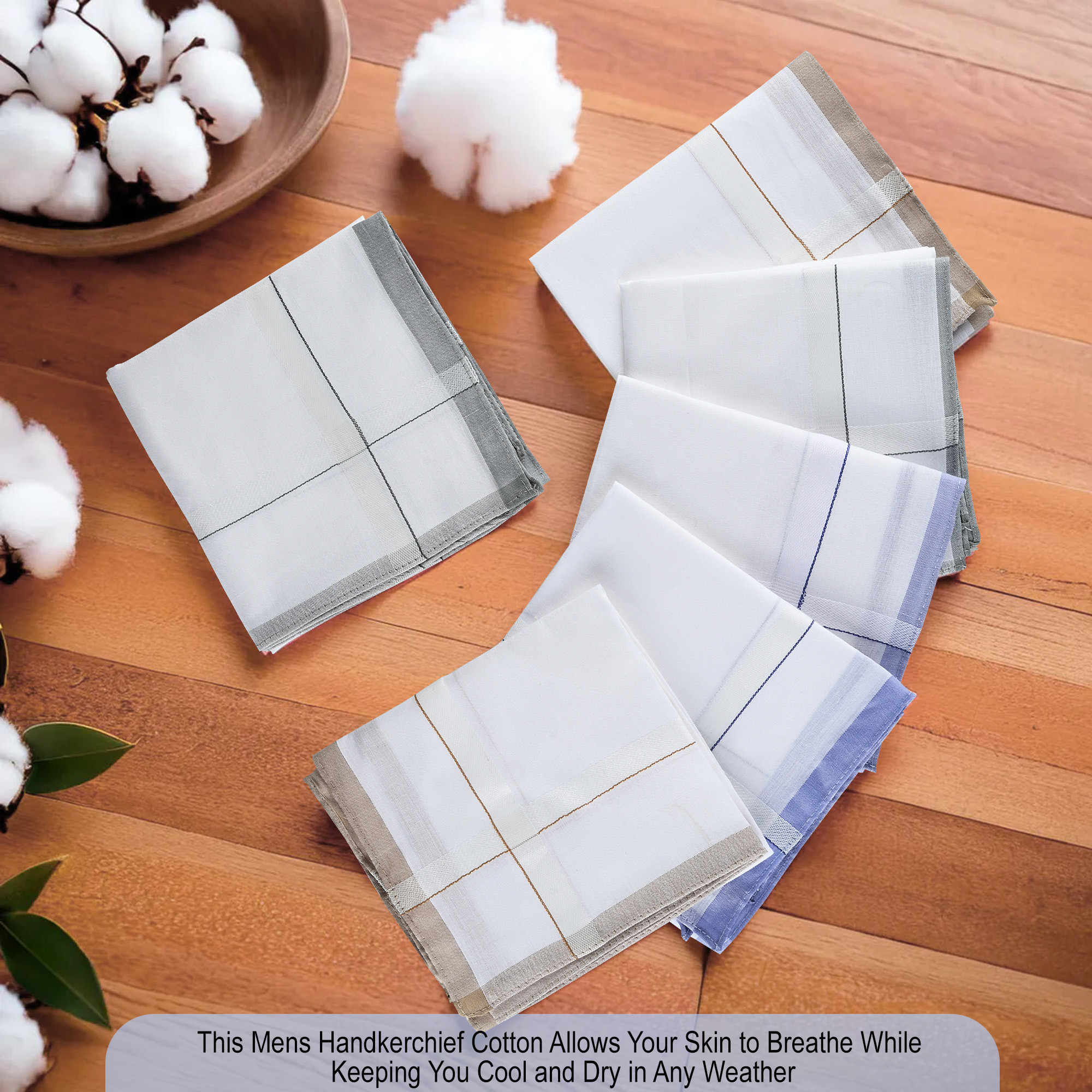 Kuber Industries Set of 6 Premium Cotton Soft Handkerchief For Men With Box  Rumal For Boys  Hanky For Men  Fancy Border  White