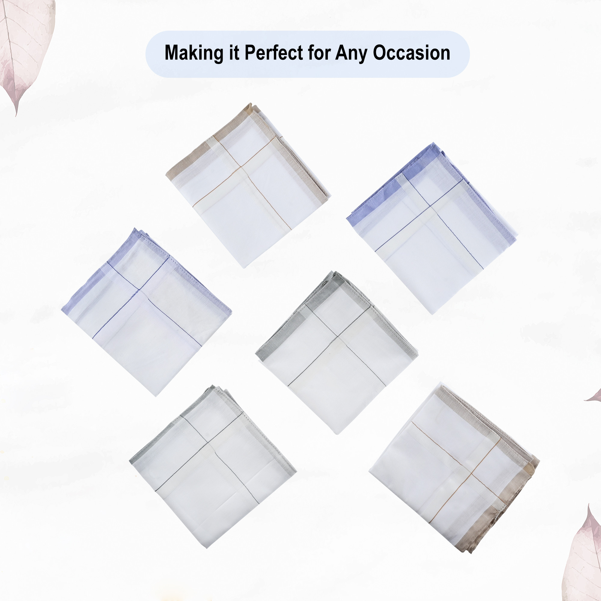 Kuber Industries Set of 6 Premium Cotton Soft Handkerchief For Men With Box  Rumal For Boys  Hanky For Men  Fancy Border  White