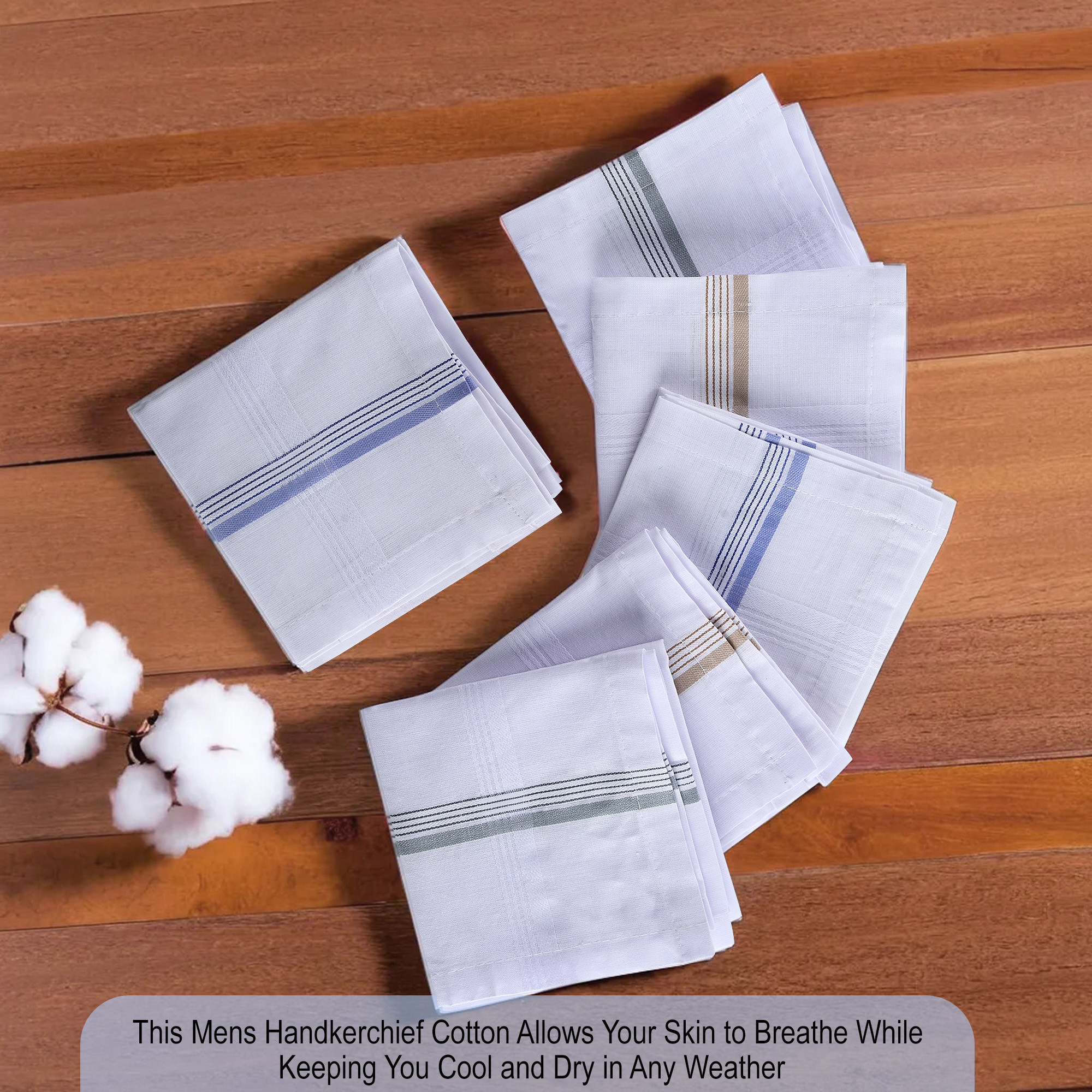 Kuber Industries Set of 6 Premium Cotton Soft Handkerchief For Men With Box  Rumal For Boys  Hanky For Men  Border 325  White