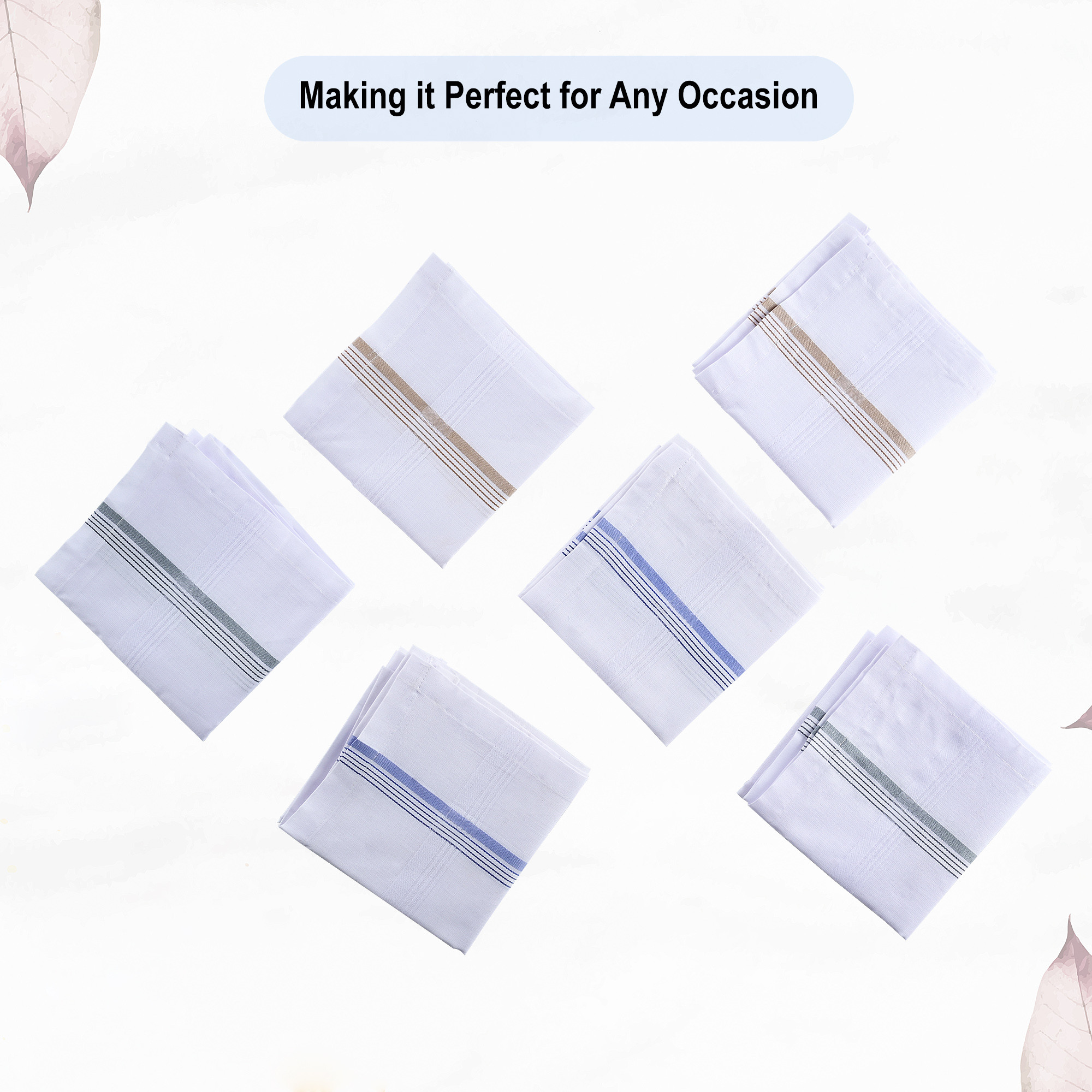 Kuber Industries Set of 6 Premium Cotton Soft Handkerchief For Men With Box  Rumal For Boys  Hanky For Men  Border 325  White