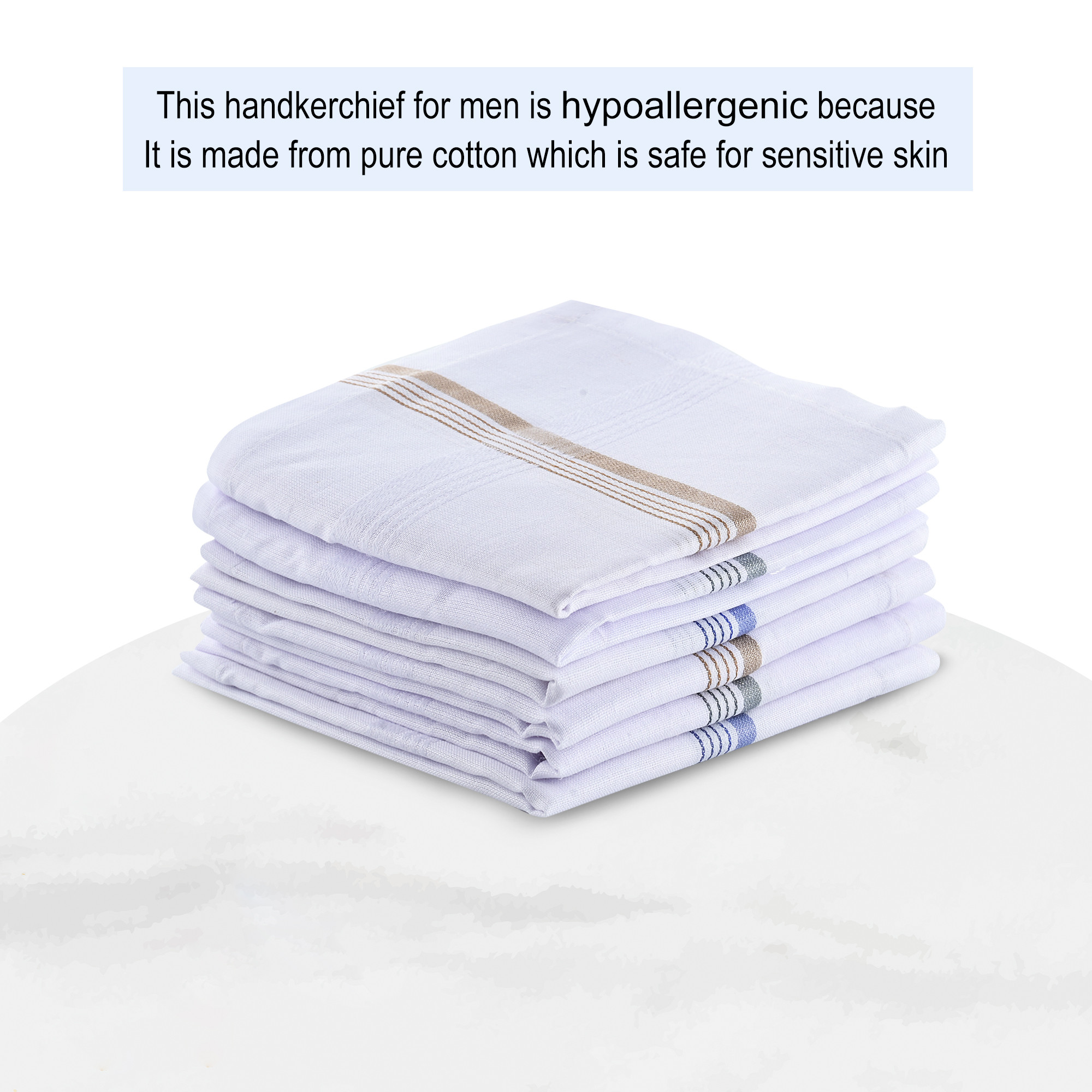 Kuber Industries Set of 6 Premium Cotton Soft Handkerchief For Men With Box  Rumal For Boys  Hanky For Men  Border 325  White