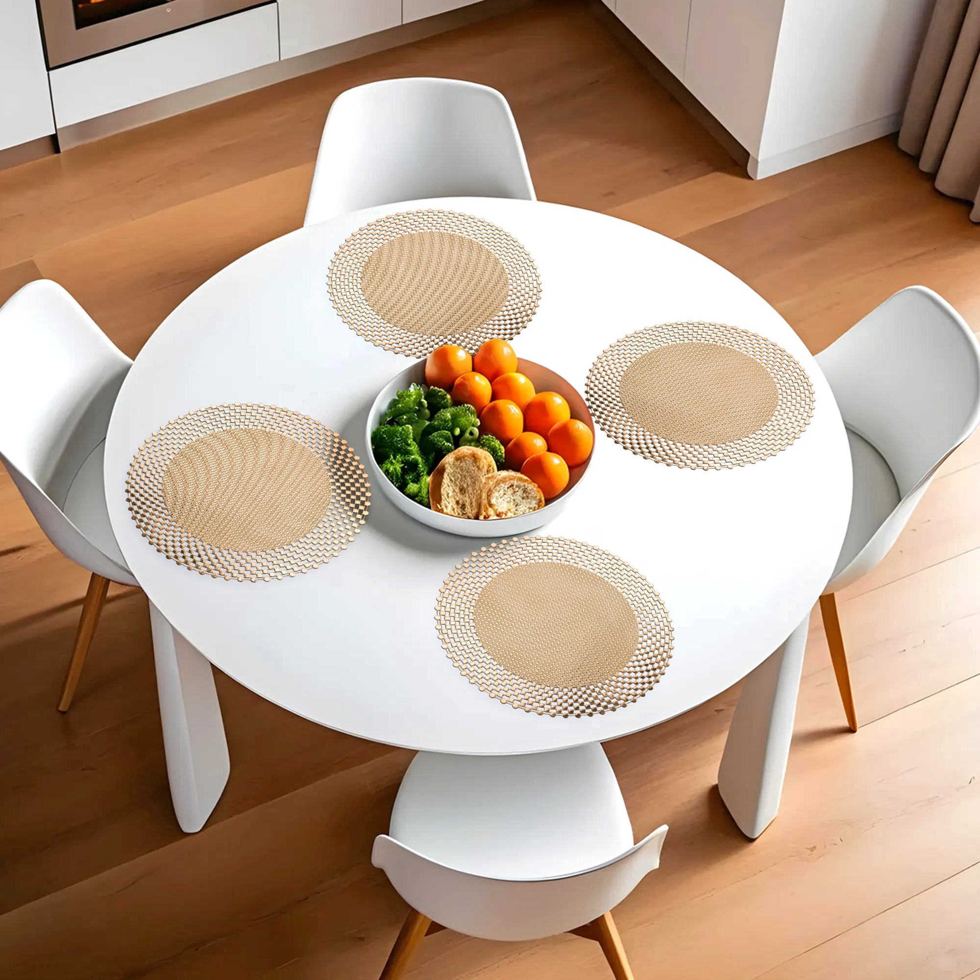 Kuber Industries Set of 6 Soft Leather Anti-Slip Dining Table MatsPlacemats  Heat Resistant Centre Table Mat  Dining Table Accessories for Home  Restaurant  Geometric Print - Gold