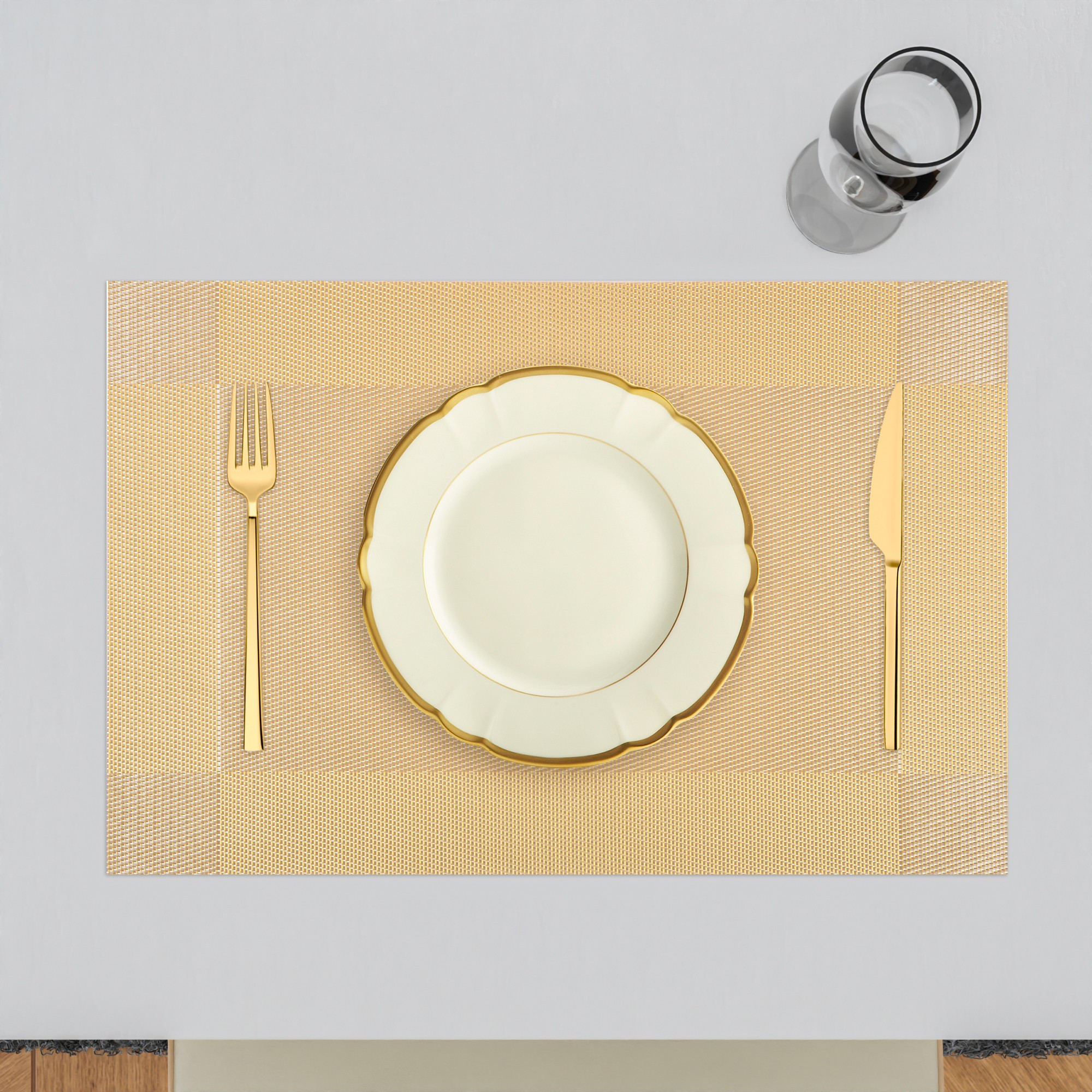 Kuber Industries Set of 6 Table Mats  30x45 cm  Placemat for Dining Table  Tableware Dcor  Placemats for Cakes  Desserts  Placemat for Kitchen Table  Border Chatai  Golden