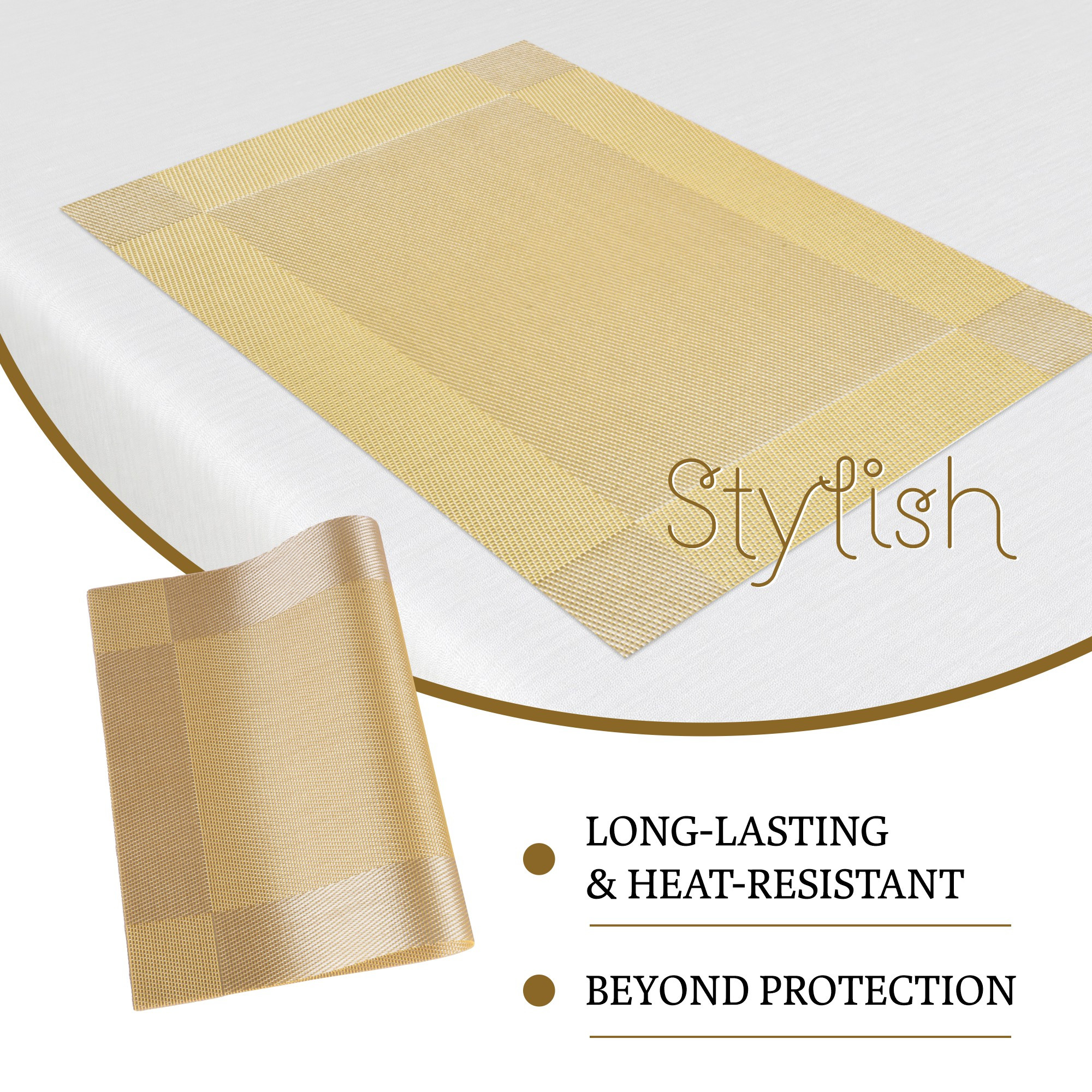 Kuber Industries Set of 6 Table Mats  30x45 cm  Placemat for Dining Table  Tableware Dcor  Placemats for Cakes  Desserts  Placemat for Kitchen Table  Border Chatai  Golden