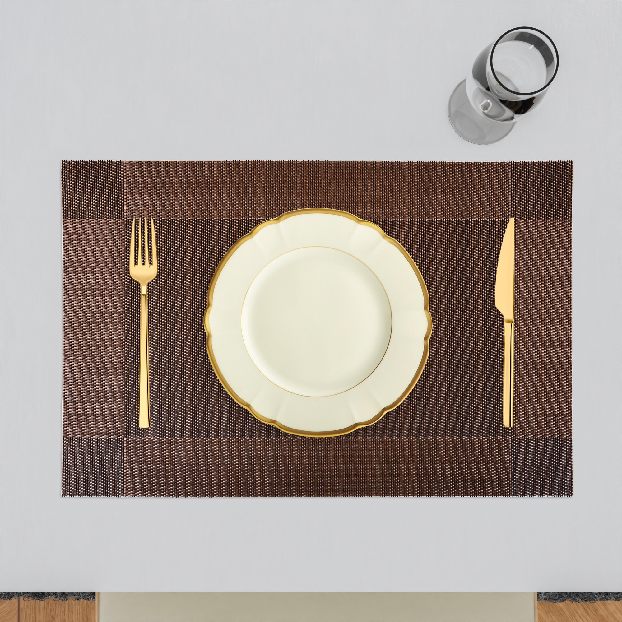 Kuber Industries Set of 6 Table Mats  30x45 cm  Placemat for Dining Table  Tableware Dcor  Placemats for Cakes  Desserts  Placemat for Kitchen Table  Border Chatai  Dark Brown