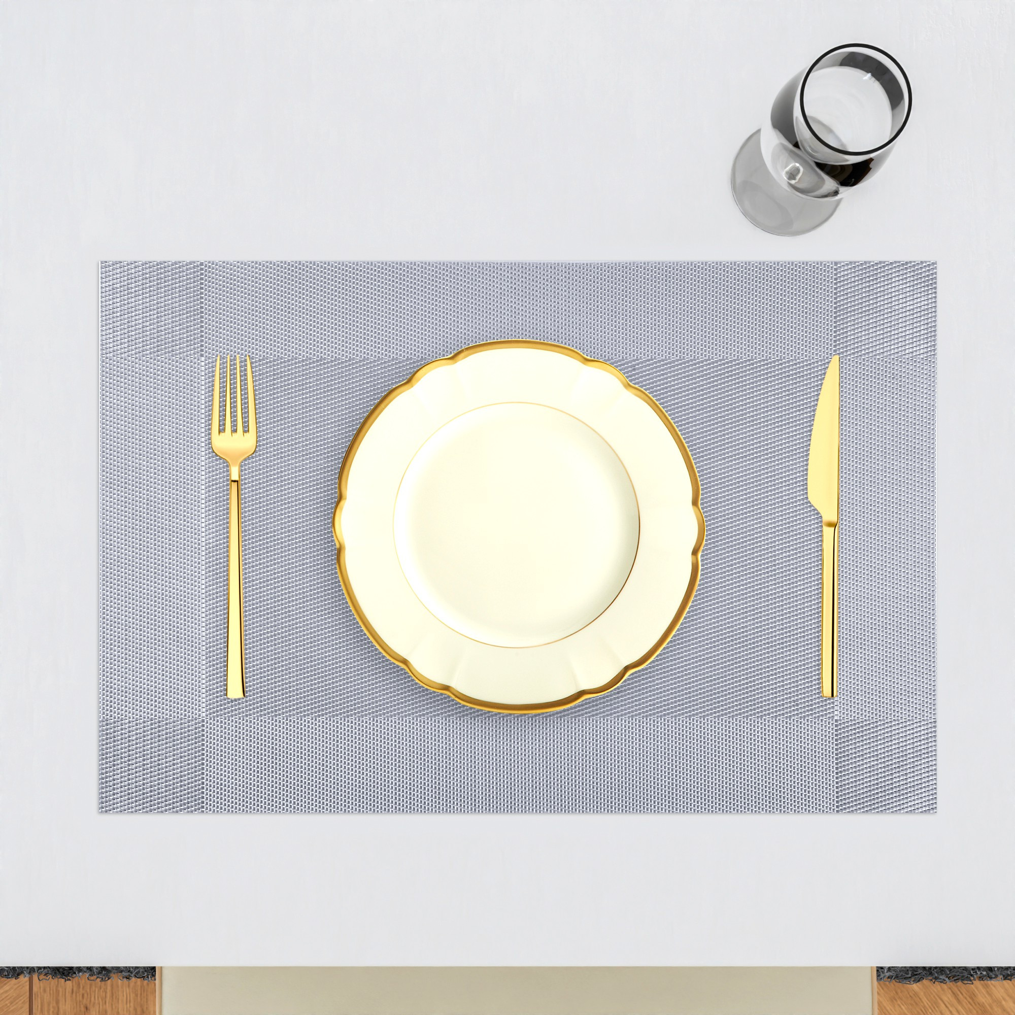 Kuber Industries Set of 6 Table Mats  30x45 cm  Placemat for Dining Table  Tableware Dcor  Placemats for Cakes  Desserts  Placemat for Kitchen Table  Border Chatai  Silver