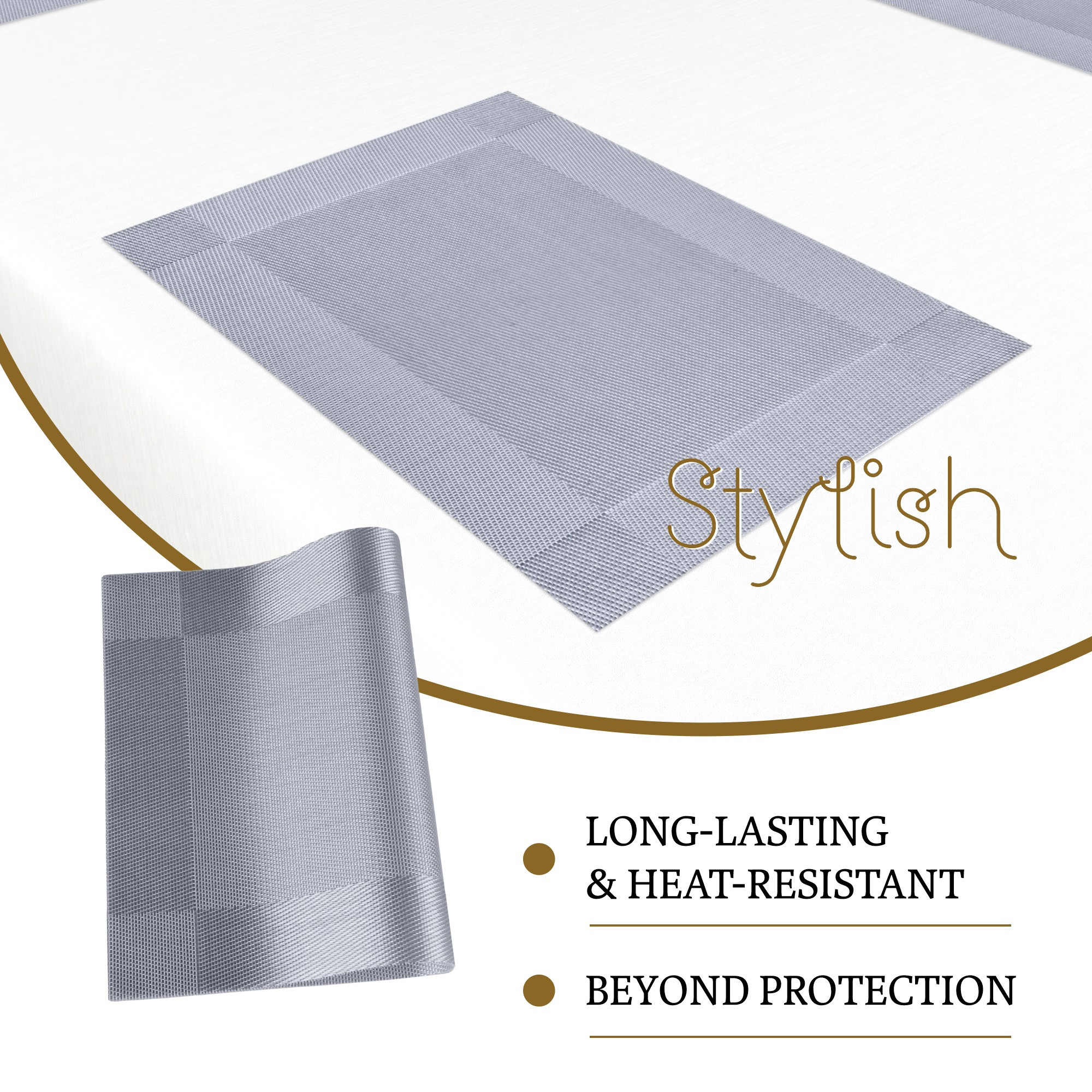 Kuber Industries Set of 6 Table Mats  30x45 cm  Placemat for Dining Table  Tableware Dcor  Placemats for Cakes  Desserts  Placemat for Kitchen Table  Border Chatai  Silver