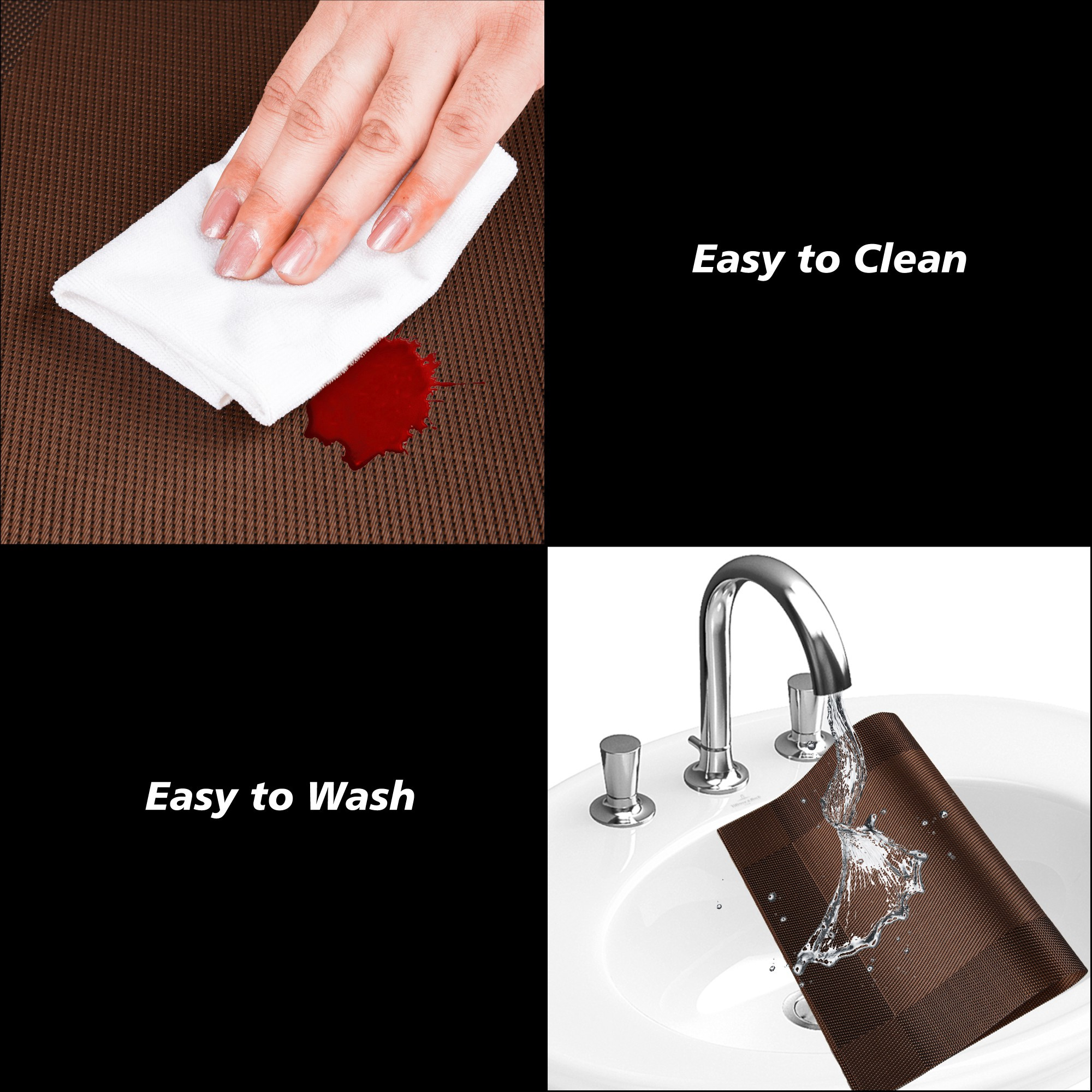 Kuber Industries Set of 6 Table Mats  30x45 cm  Placemat for Dining Table  Tableware Dcor  Placemats for Cakes  Desserts  Placemat for Kitchen Table  Border Chatai  Dark Brown